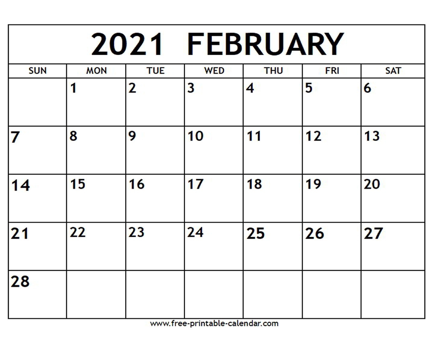 February 2021 Calendar - Free-Printable-Calendar-Printable Calendar 2021