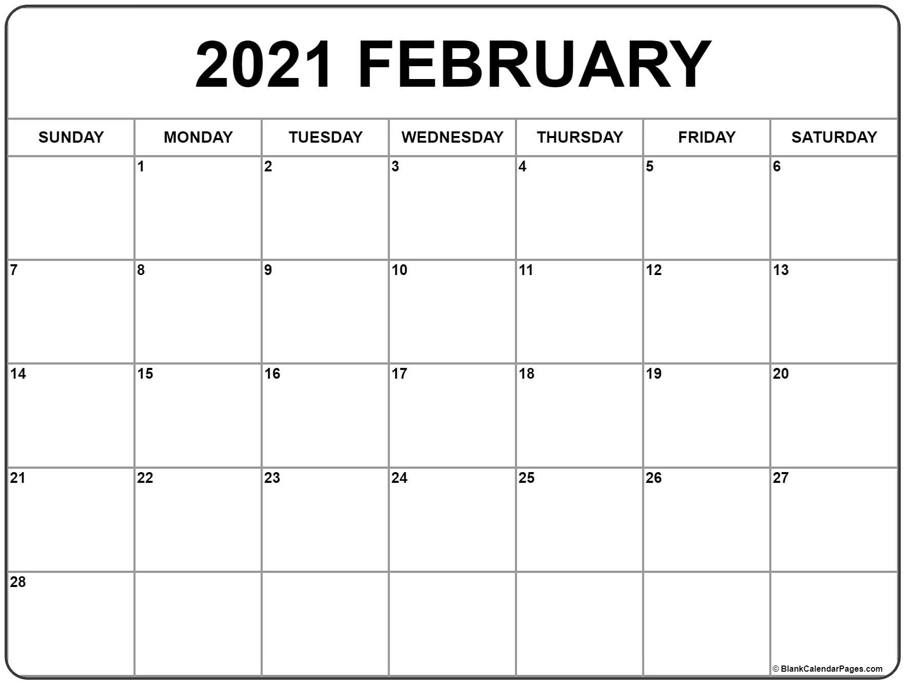 February 2021 Calendar | Free Printable Monthly Calendars-Fill In 2021 Calendar Pages Blank
