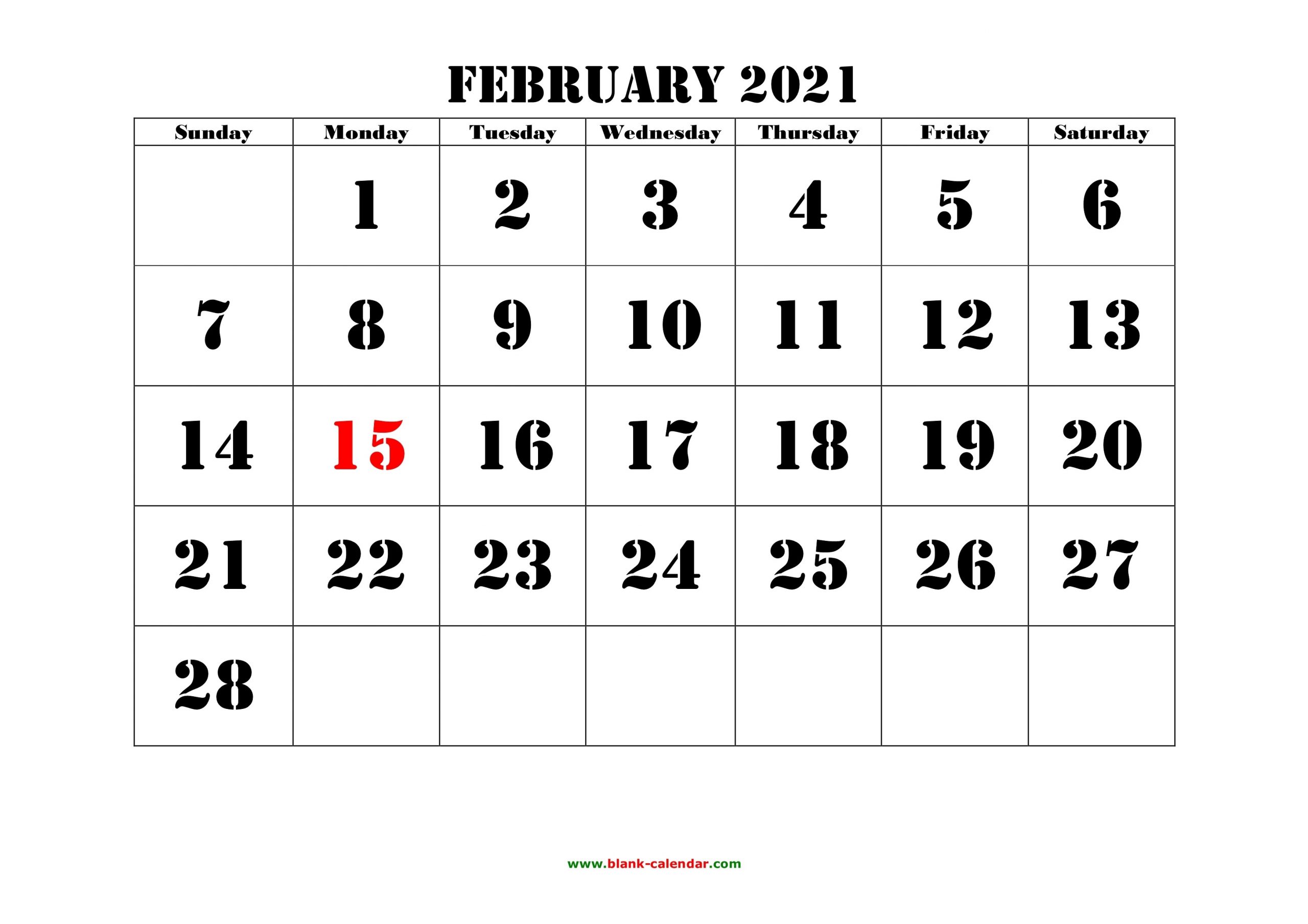 February 2021 Printable Calendar | Free Download Monthly-Monthly Calendar 2021 Printable Large