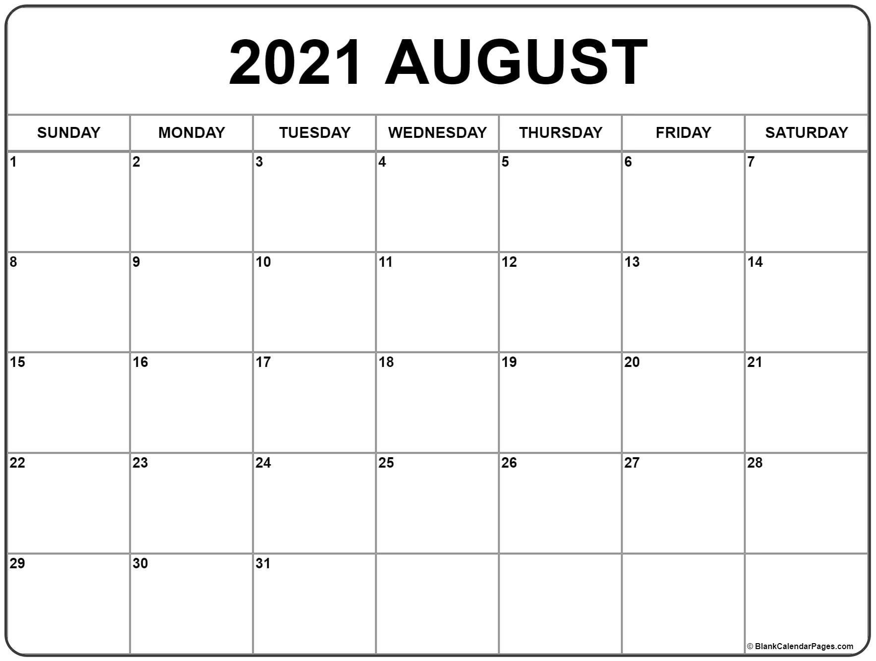 Fill In August 2021 Calendar | Blank Calendar Pages-Fill In 2021 Calendar