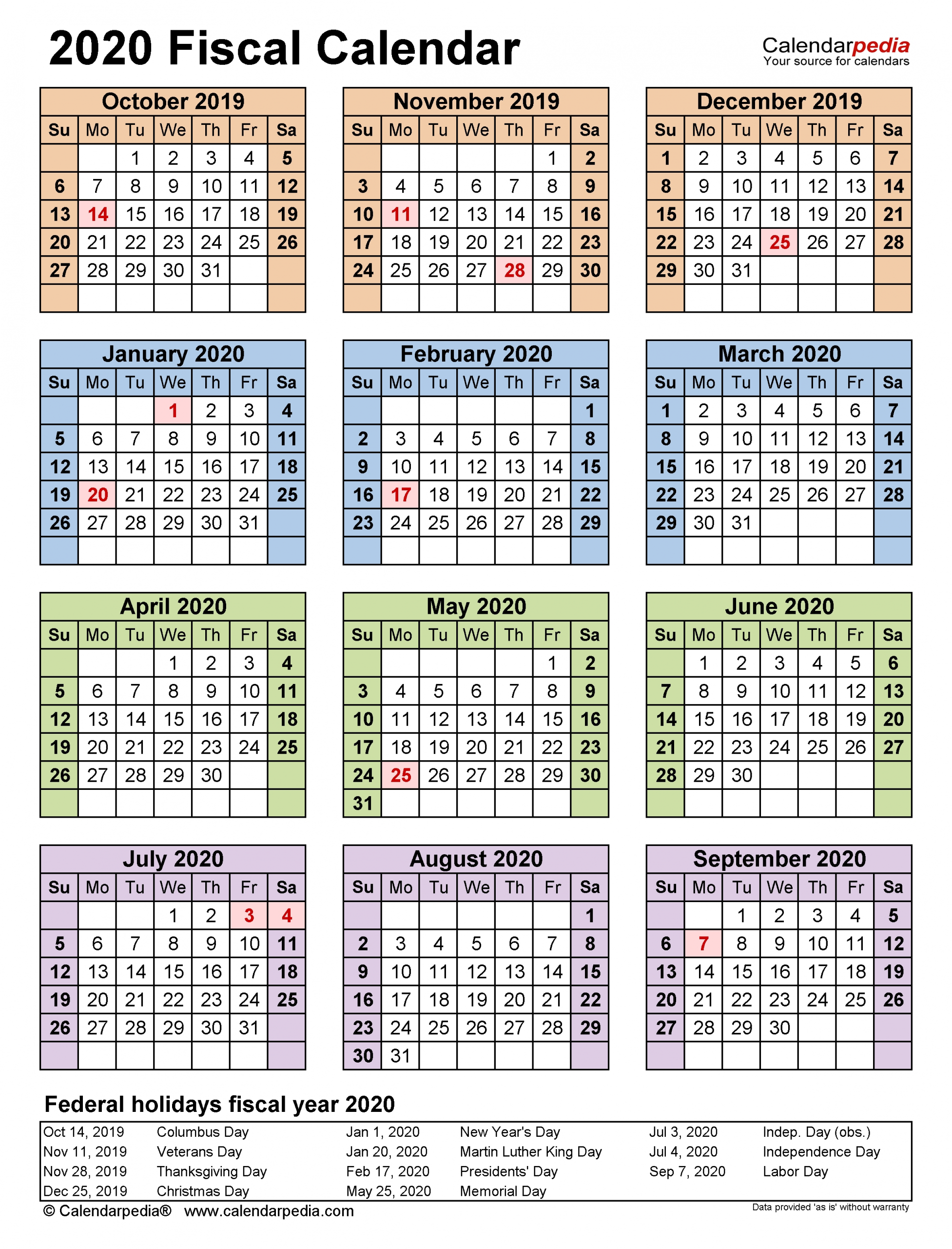 Fiscal Calendars 2020 - Free Printable Pdf Templates-Large Number Government Calendar