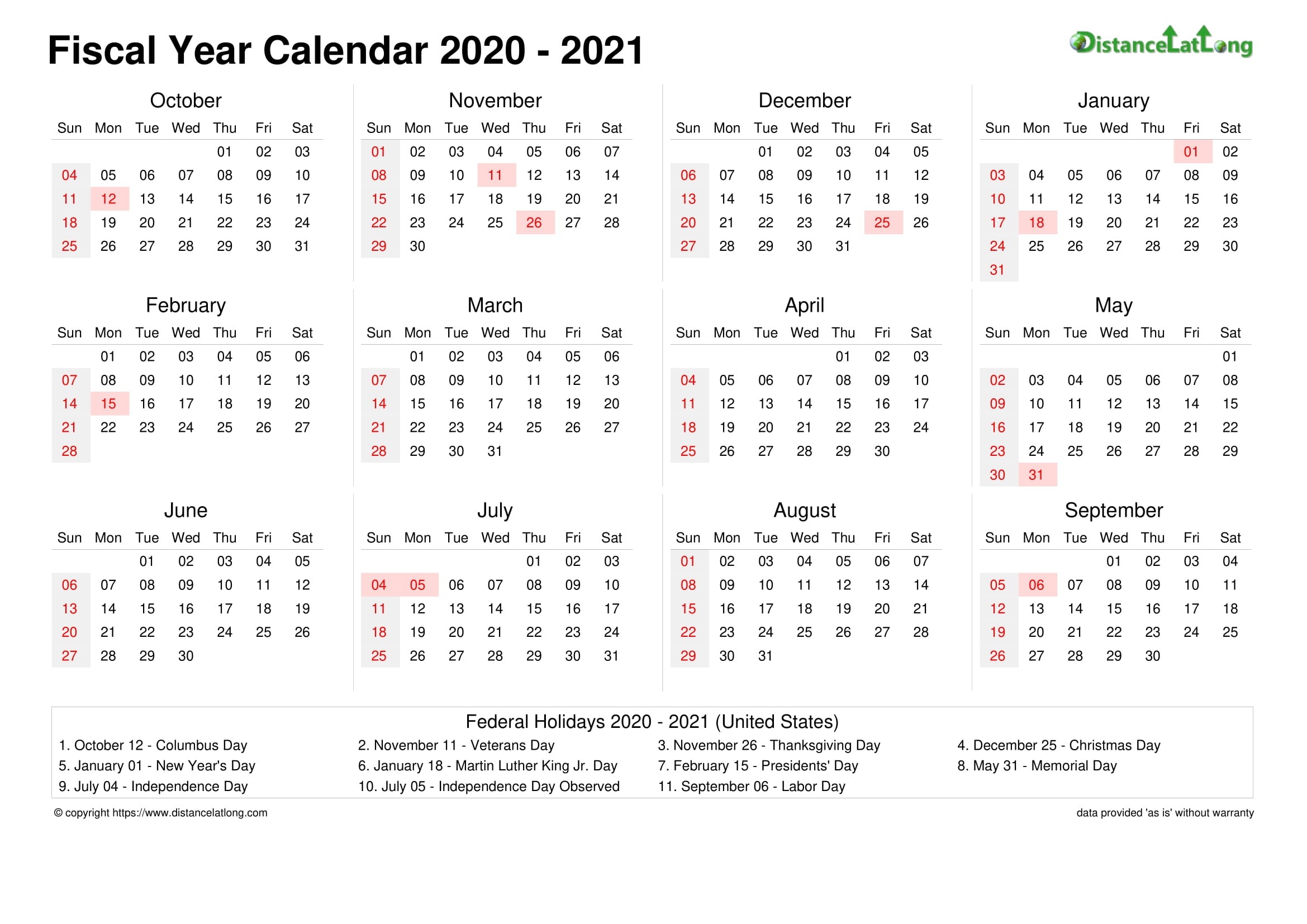 Fiscal Year 2020-2021 Calendar Templates, Free Printable-Fiscal Calendar For October 2021
