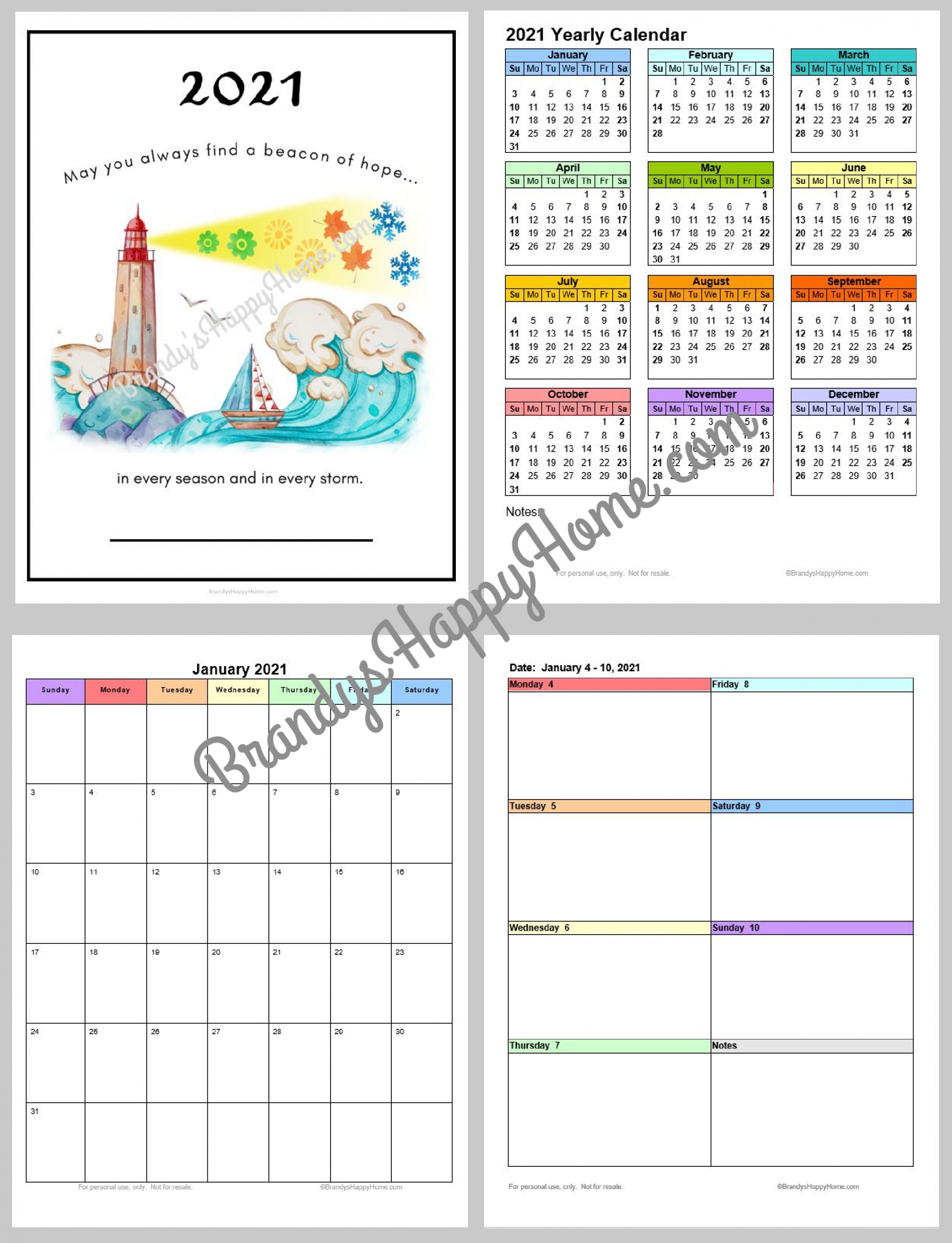 Free 2021 Calendar Planner Printables-2 Page Monthly Calendar For 2021
