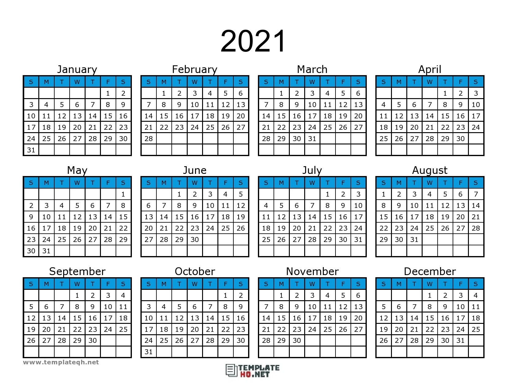 Free 2021 Calendar Printable - Template Hq-2021 Calendar Printable