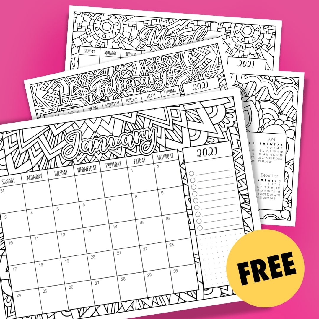 Free 2021 Printable Coloring Calendar - By Sarah Renae Clark-Free Printable Calendar 2 Pages 2021