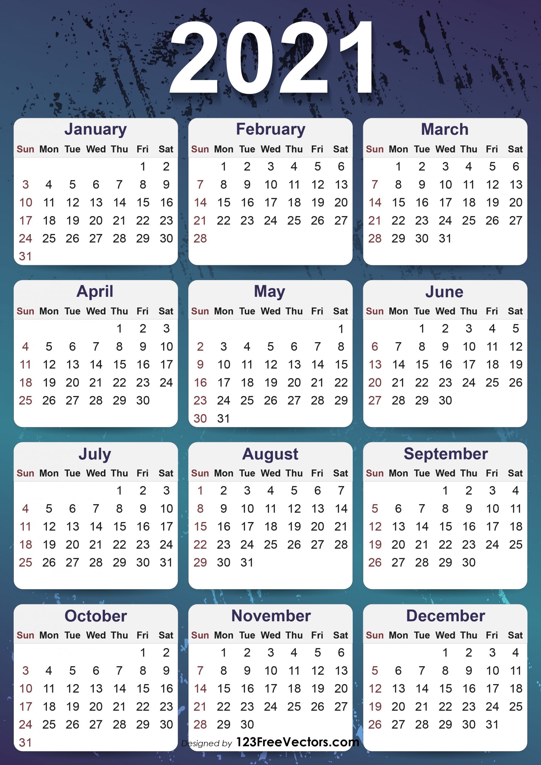 Free 2021 Yearly Calendar Template-Free Yearly Calendar 2021