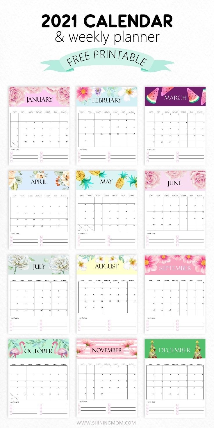 Free Calendar 2021 Printable: 12 Cute Monthly Designs To-Printable 2021 Monthly Calendars Jewish