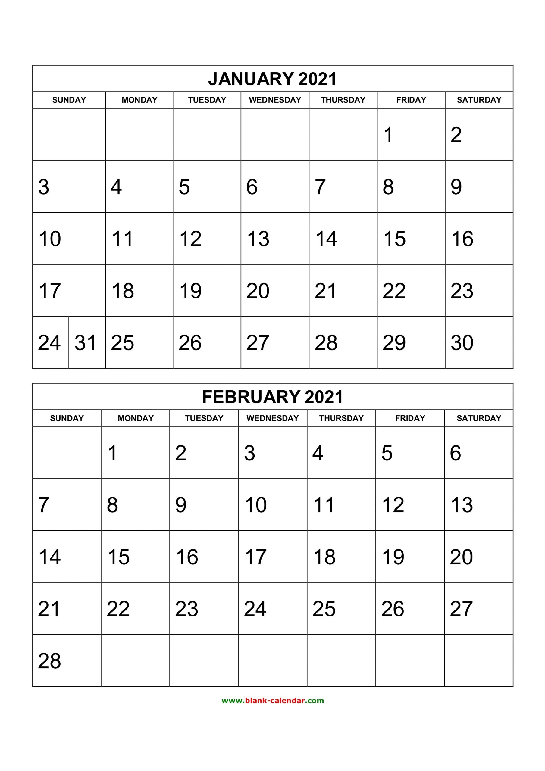 Free Download Printable Calendar 2021, 2 Months Per Page, 6-2-Page 2021 Yearly Calendar