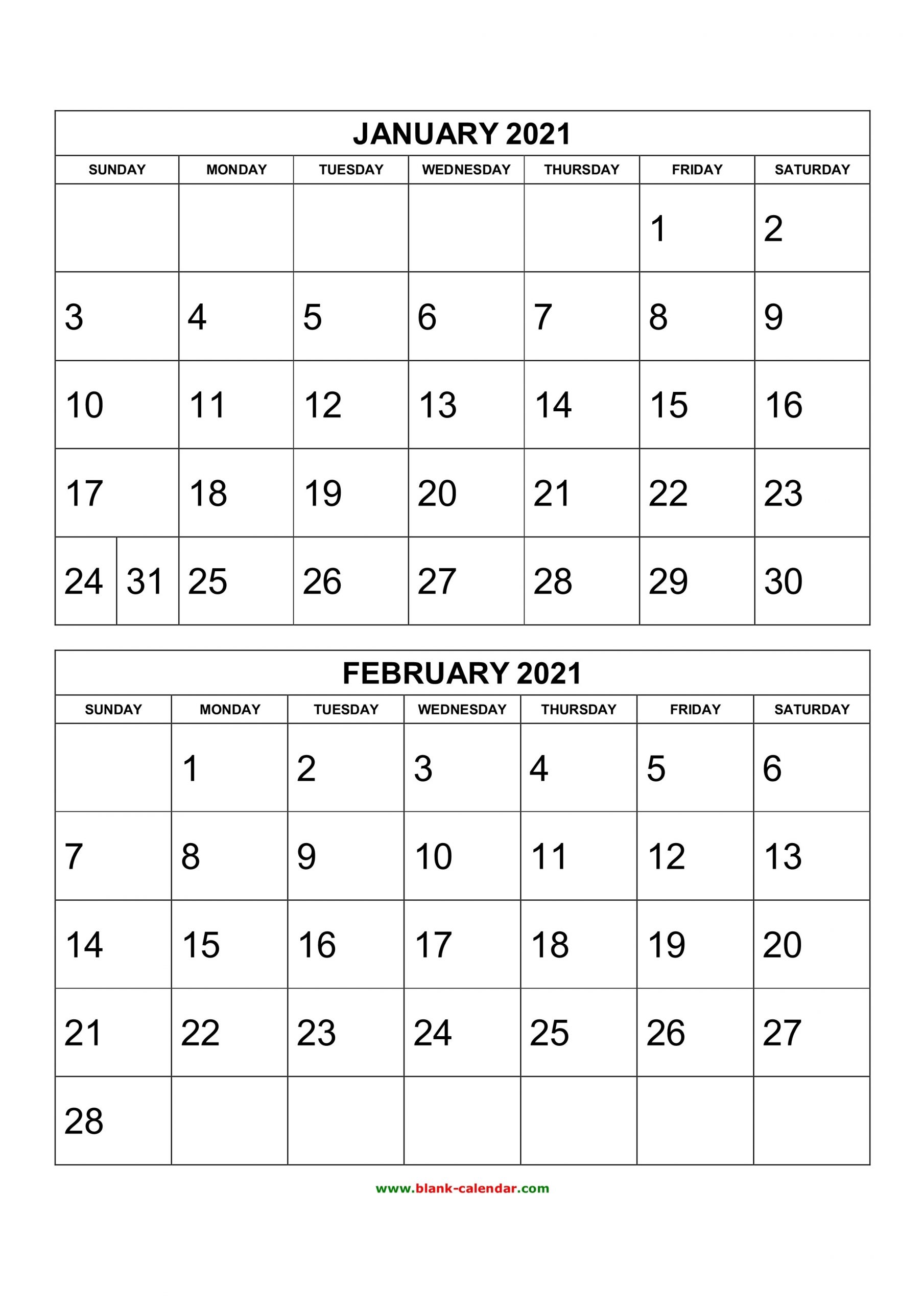 Free Download Printable Calendar 2021, 2 Months Per Page, 6-2 Page Printable 2021 Monthly Calendar