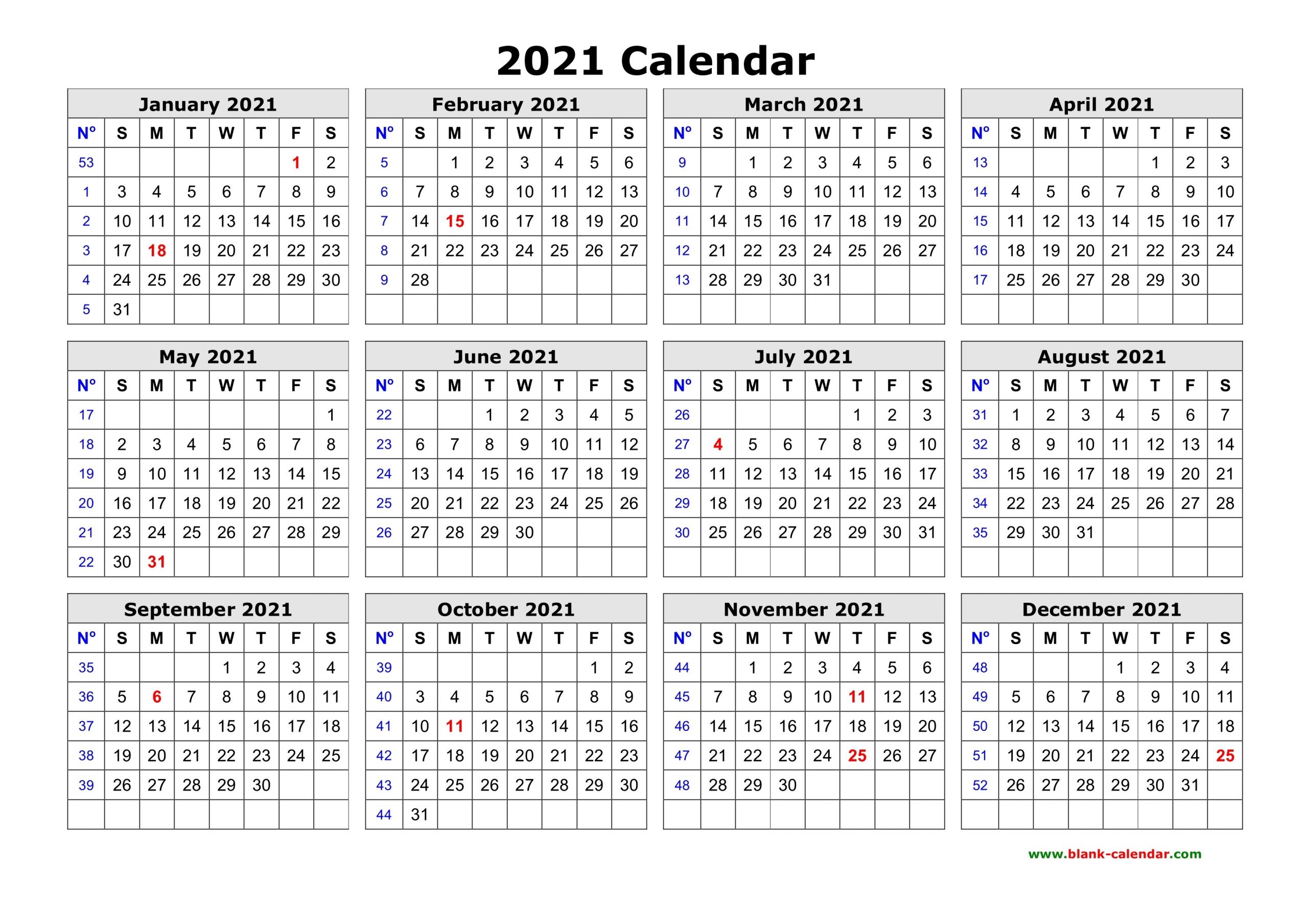 Free Download Printable Calendar 2021 In One Page, Clean Design.-2-Page 2021 Yearly Calendar