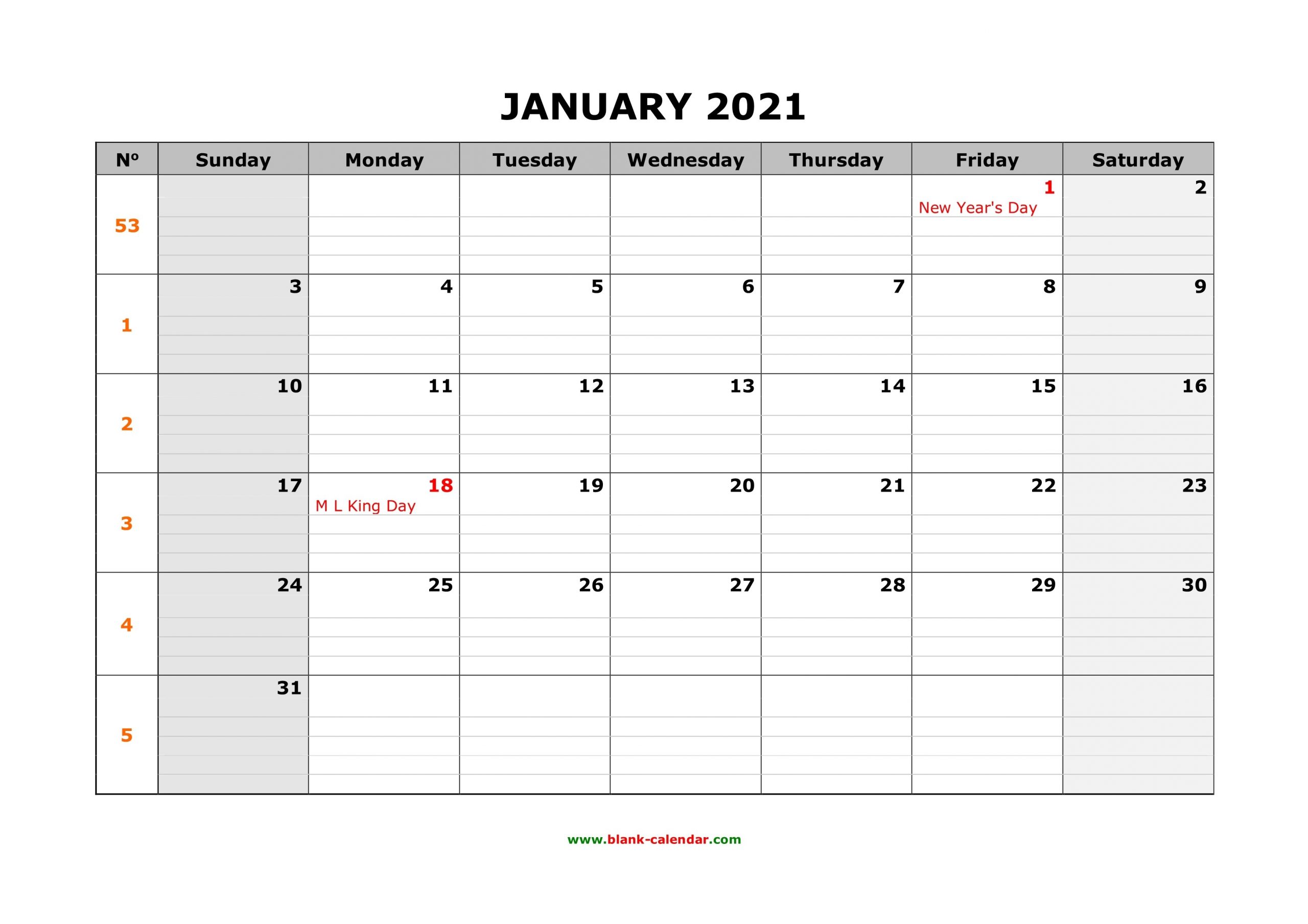 2021 Full Calendar With Spaces Calendar Template Printable