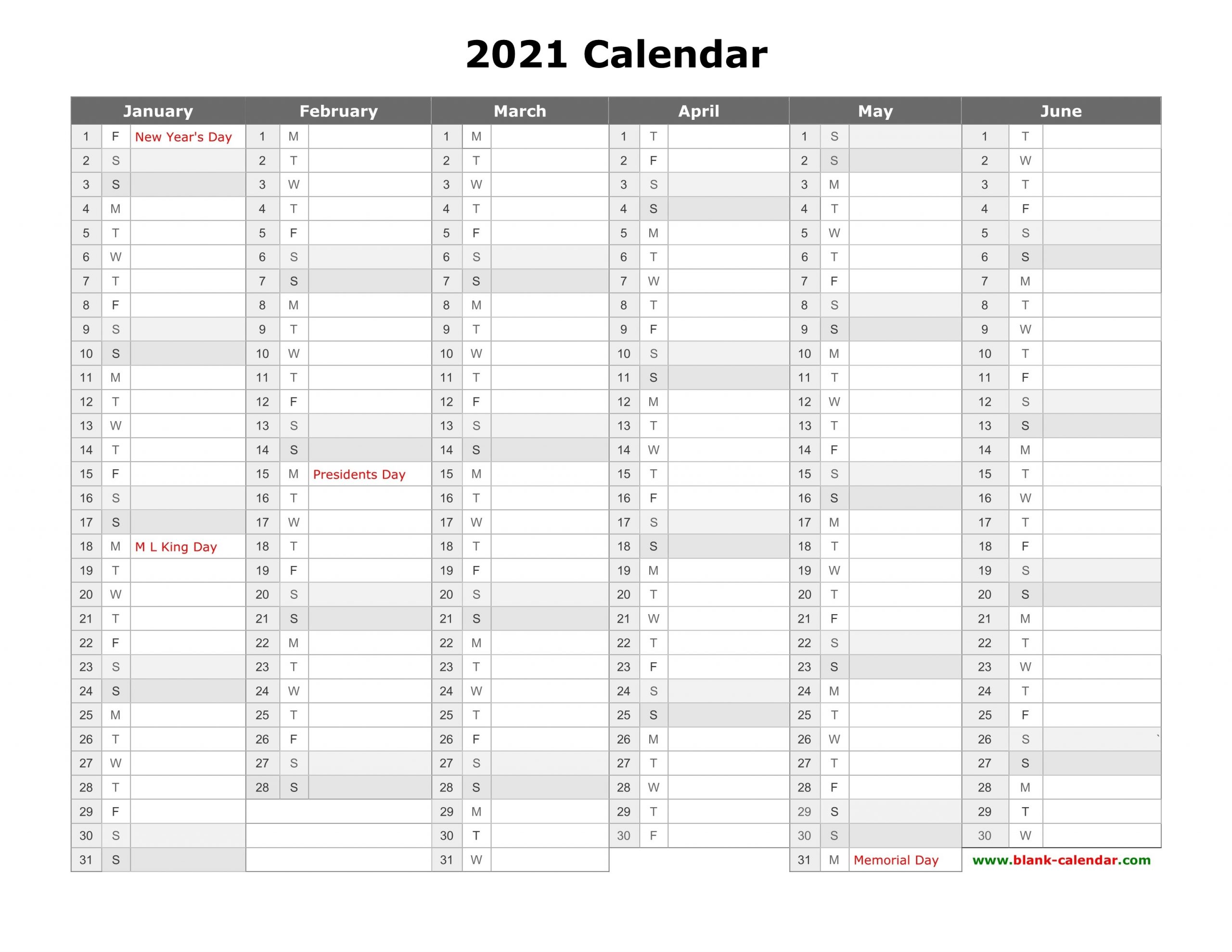 Free Download Printable Calendar 2021, Month In A Column-2021 2 Column Calendar