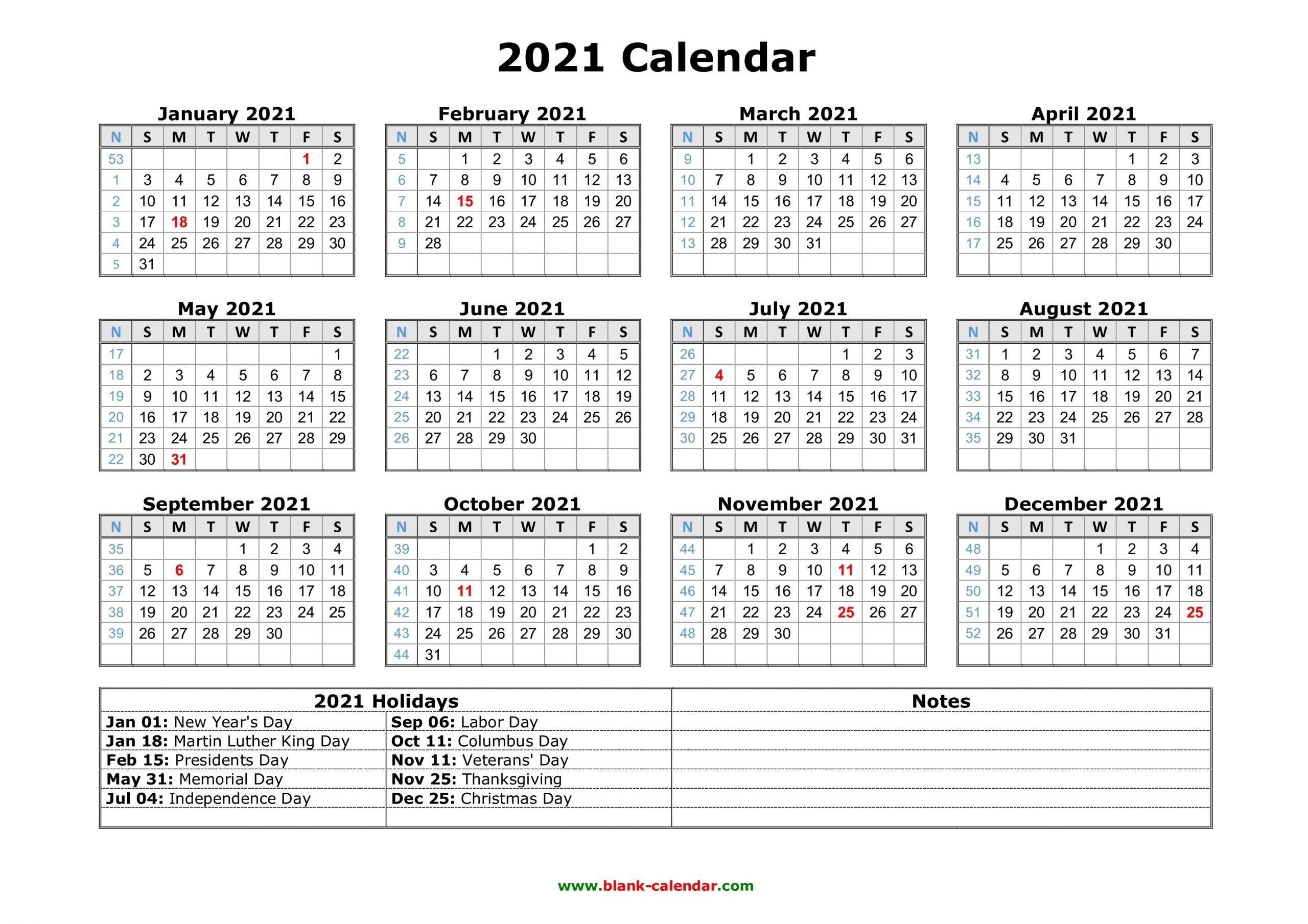 Free Download Printable Calendar 2021 With Us Federal-2021 Vacation Calandar