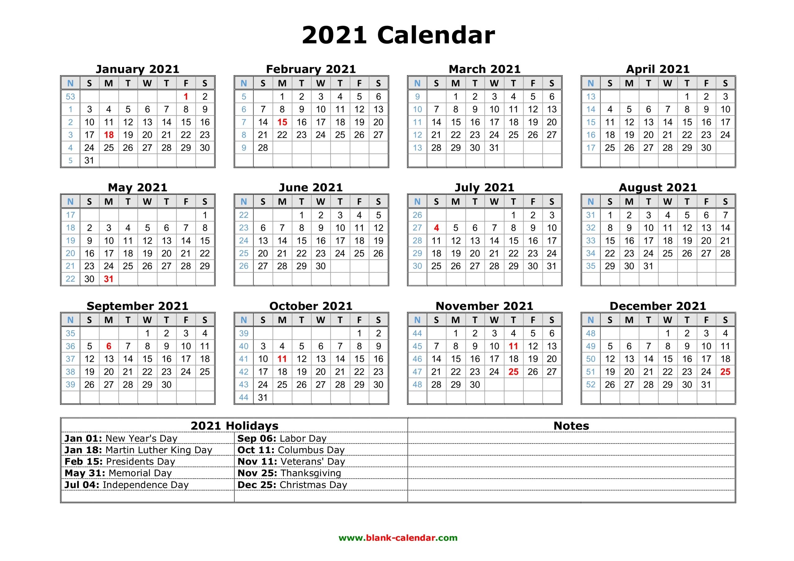 Free Download Printable Calendar 2021 With Us Federal-2021 Yearly Calendar With Holidays Printable