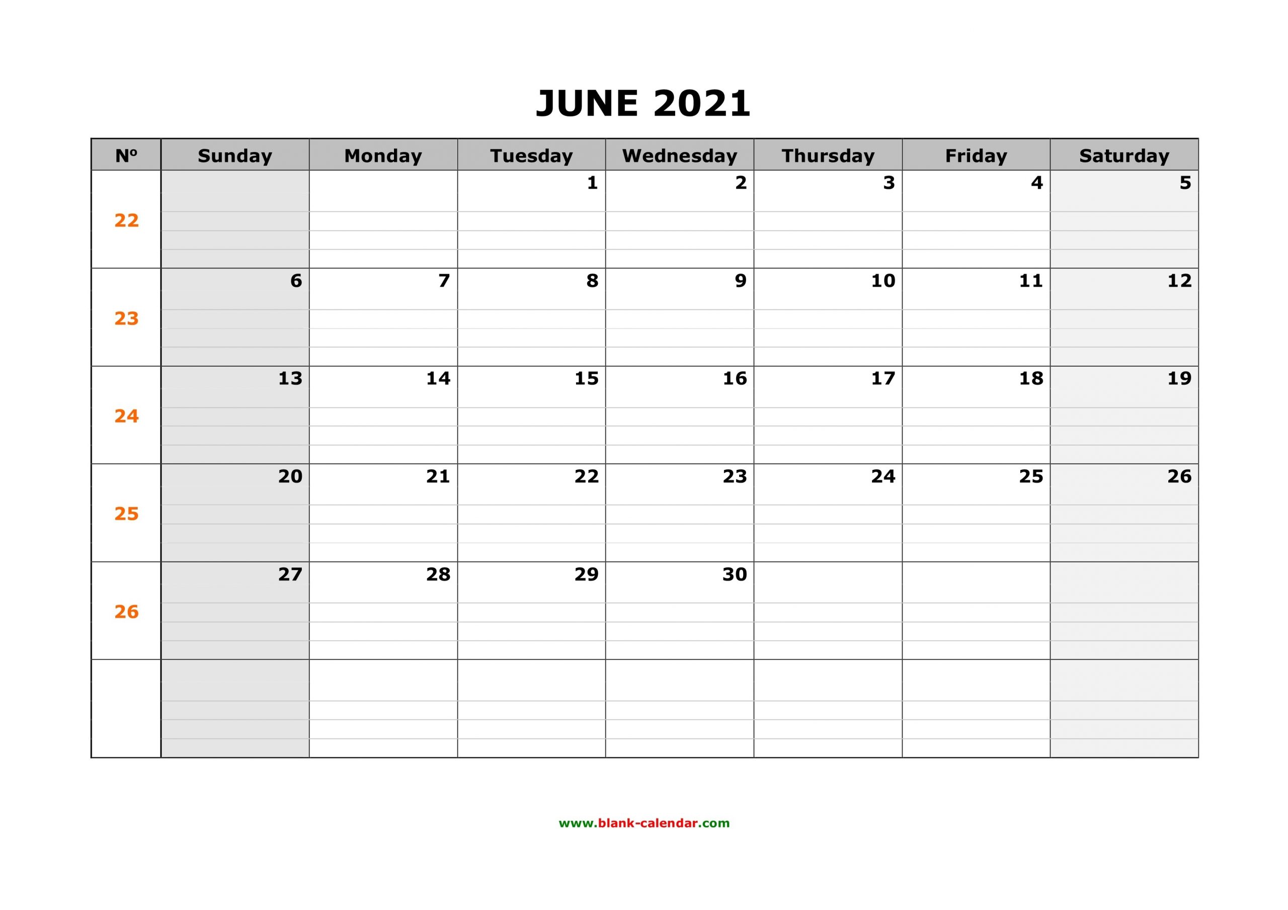 Free Download Printable June 2021 Calendar, Large Box Grid-Blank Monthly Calendar 2021 June 2021 With Grid