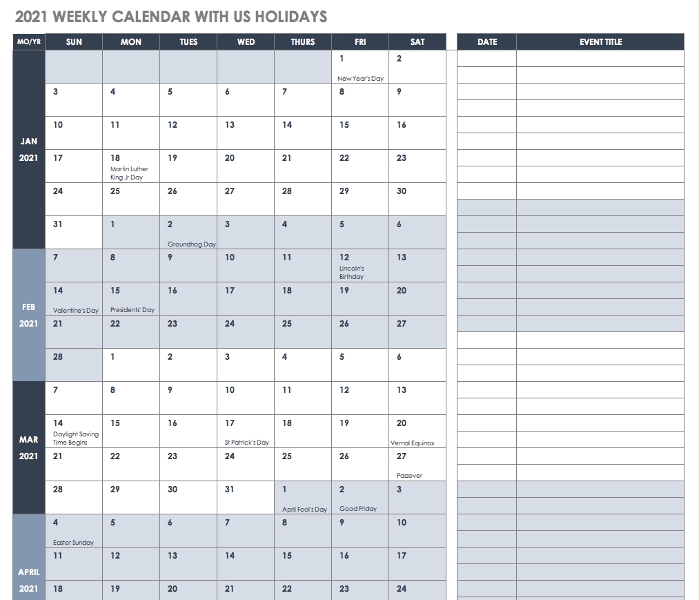 Free Excel Calendar Templates-2021 Calendar With Time Slots