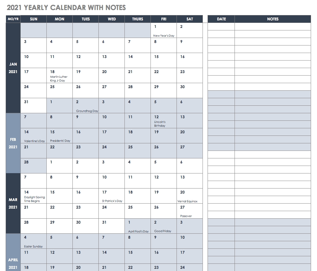 Free Excel Calendar Templates-2021 Editable Yearly Calendar