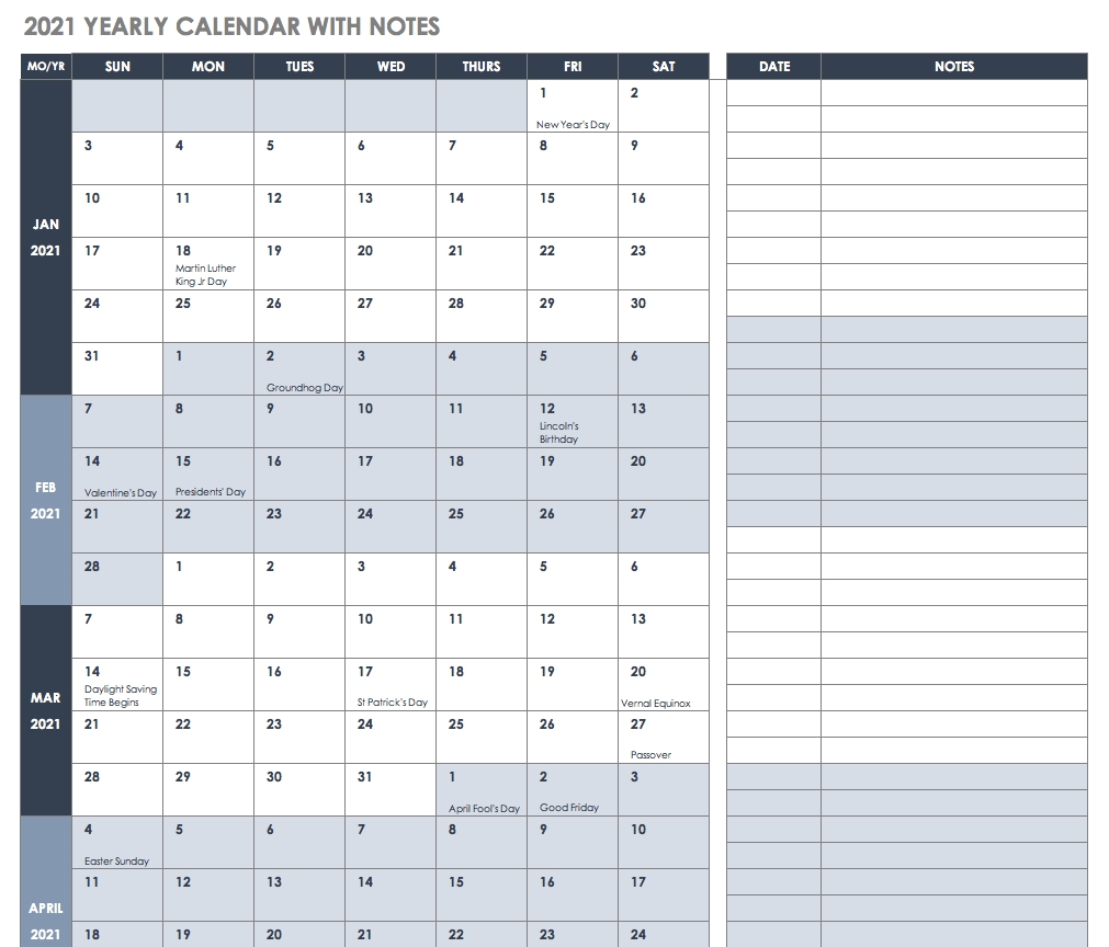 2021 Editable Yearly Calendar | Calendar Template Printable