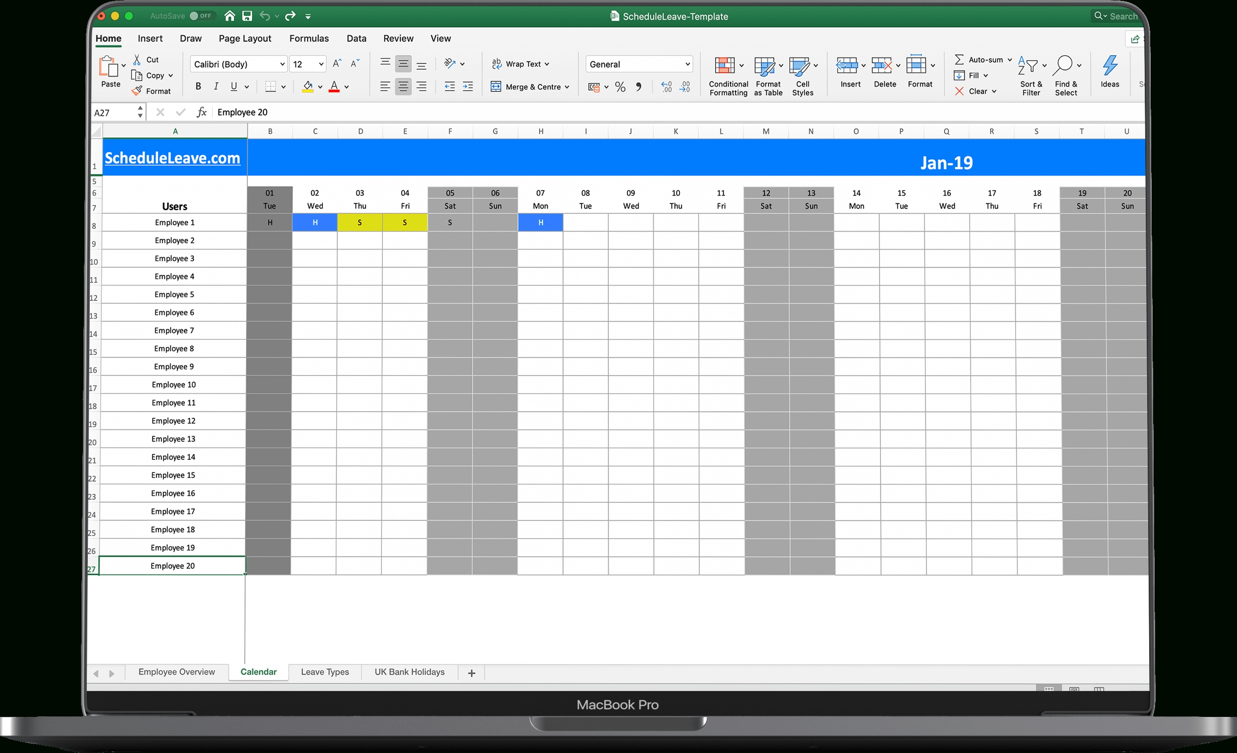 Free Excel Leave Calendar 2021 Spreadsheet Template-2021 Employee Vacation Planner