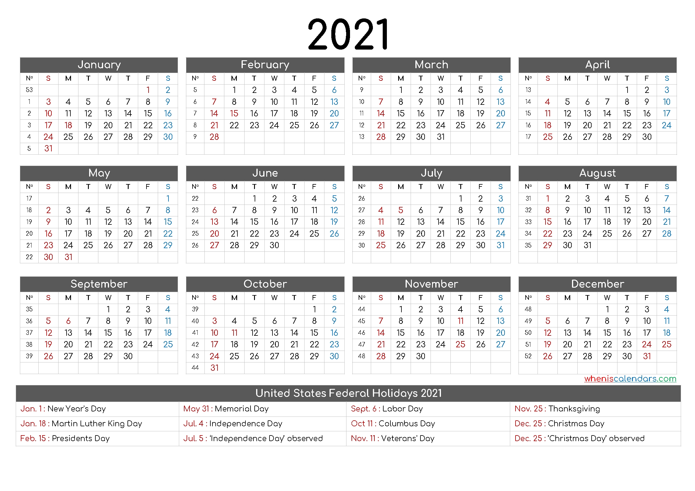 Free Printable 12 Month Calendar 2021 - 12 Templates-Monthly Calendar 2021 Printable Large