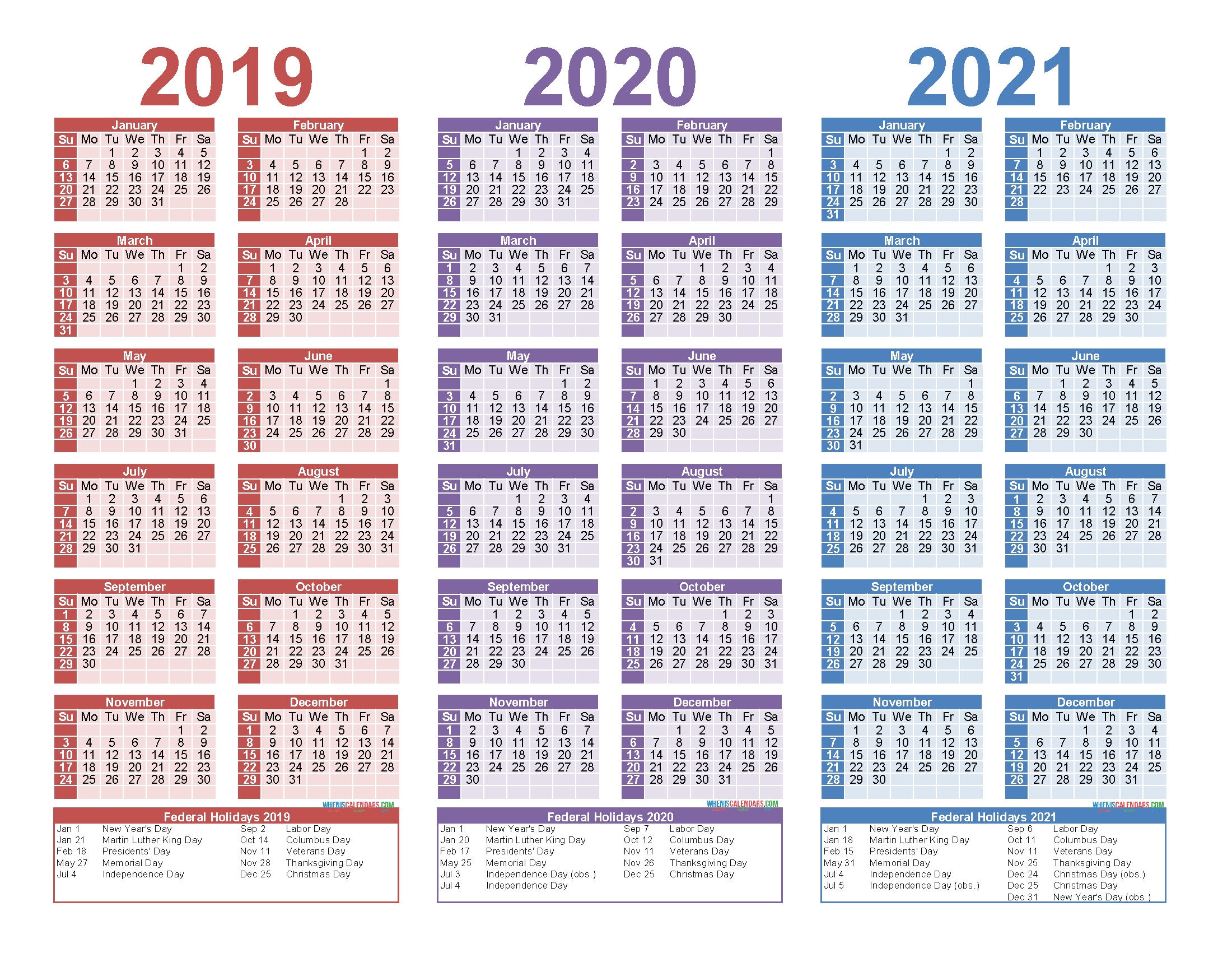 Free Printable 2019 2020 2021 Calendar With Holidays-Calendar 2021 Column Printable