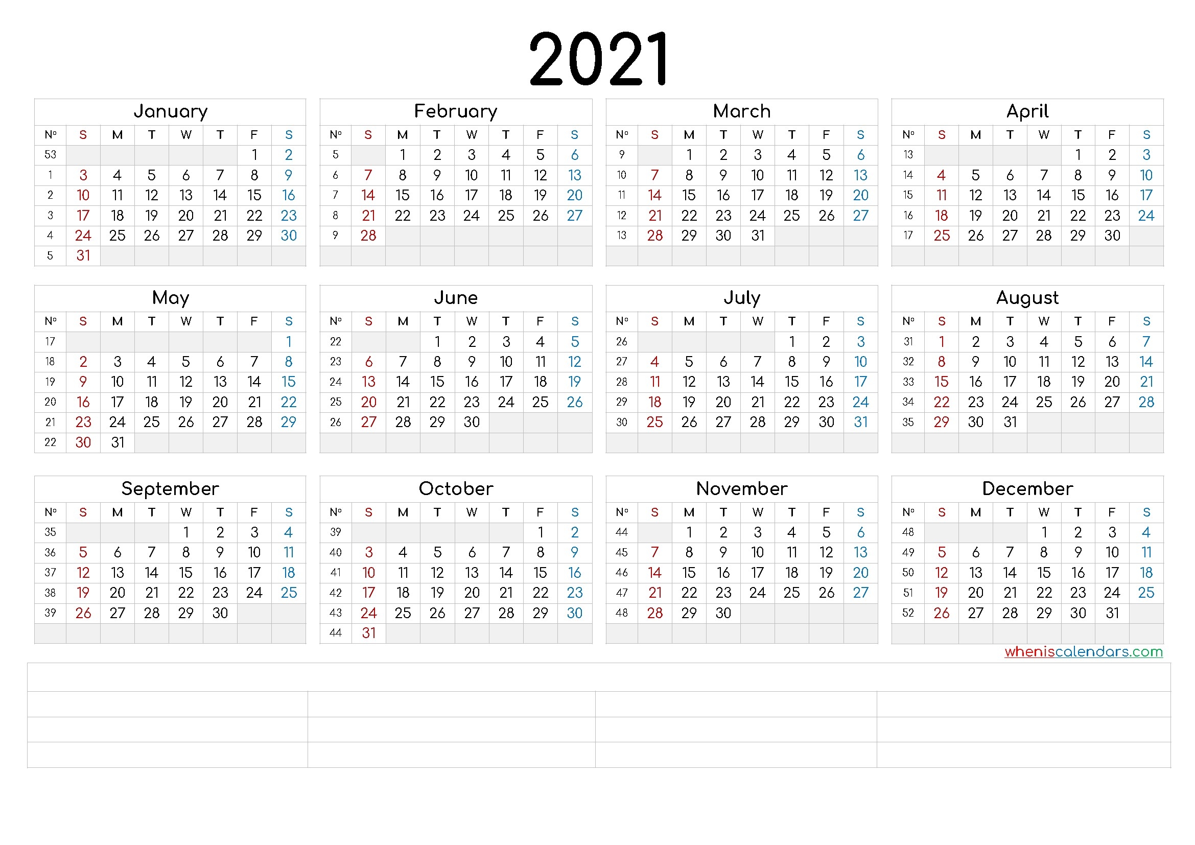 Free Printable 2021 Calendar By Year (6 Templates) – Free-4X6 Free Printables 2021 Calendars