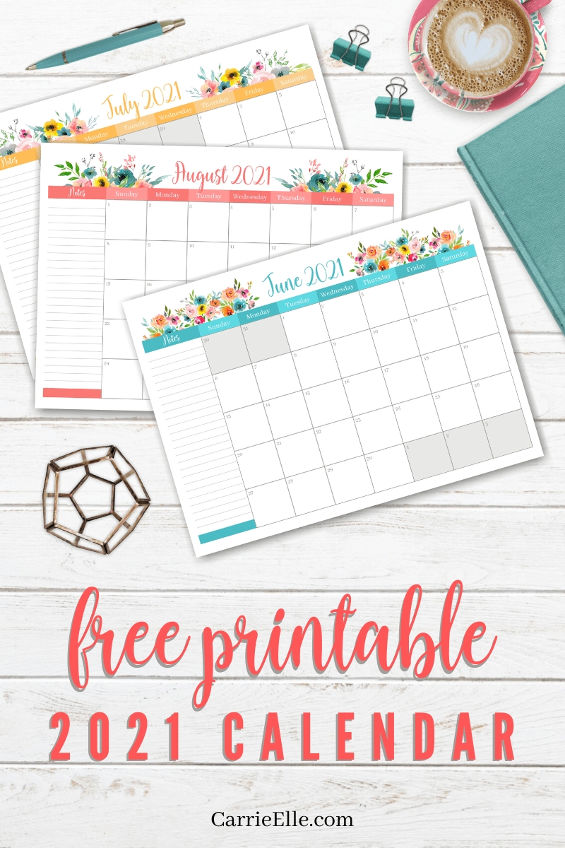 Free Printable 2021 Floral Calendar Via @Carrieelleblog In-Free Printable 2021 Happy Planner