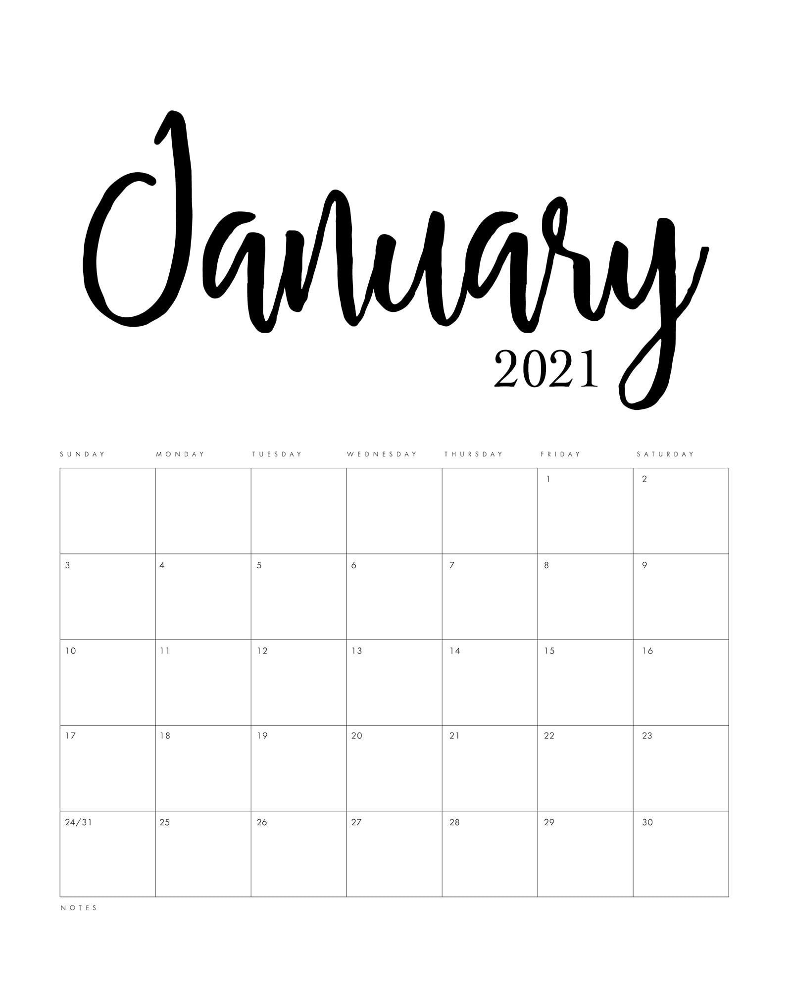 Free Printable 2021 Minimalist Calendar - The Cottage Market-Print Calendar 2021 Free