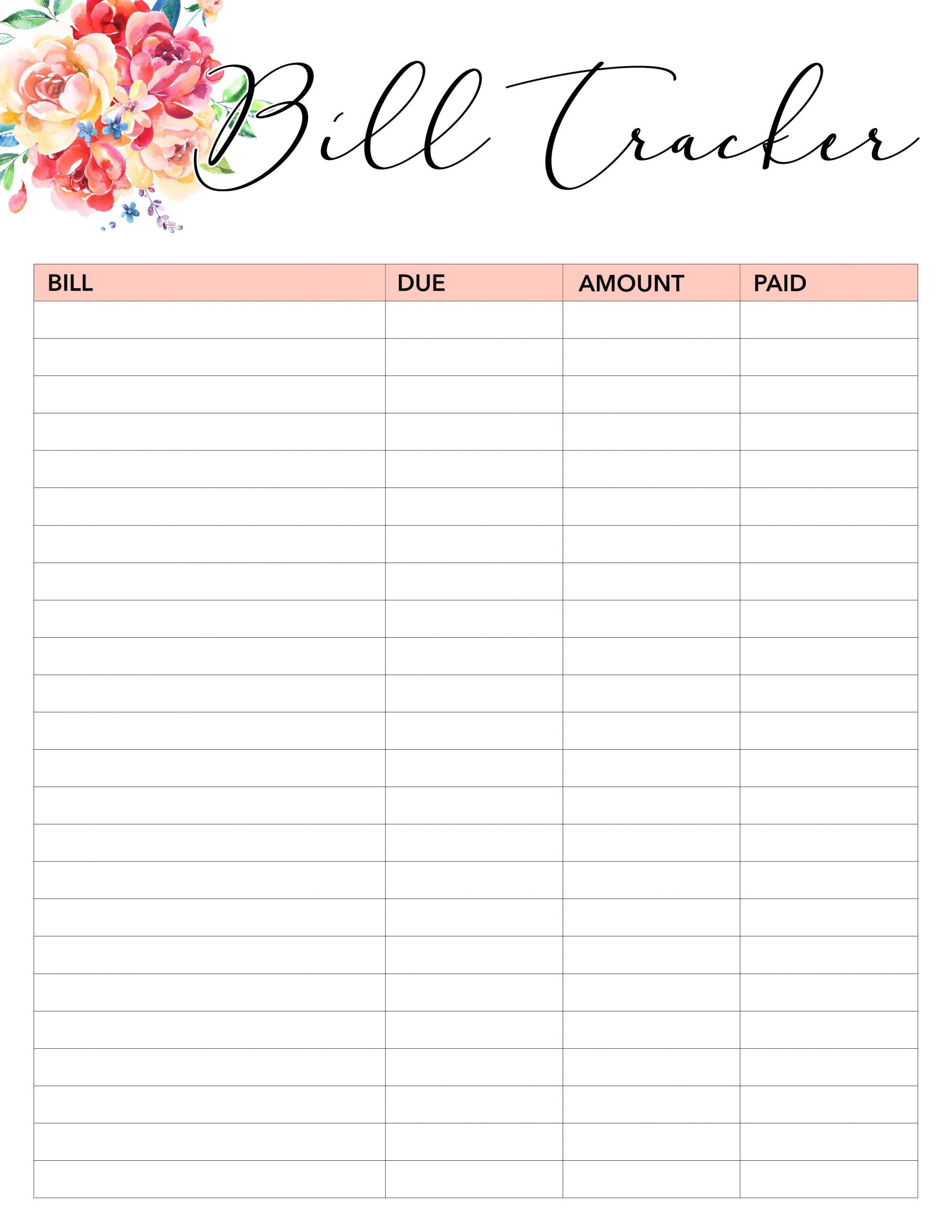 August 2021 Printable Bill