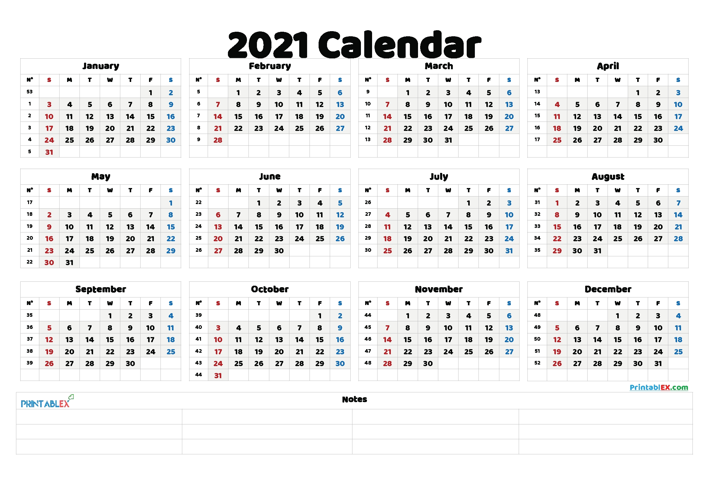 Free Printable 2021 Yearly Calendar With Week Numbers-2021 Yearly Calendar Template Printable