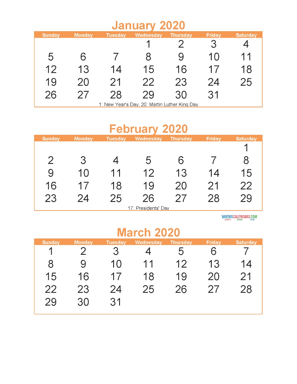 Free Printable 3 Month Calendar 2020 January February March-2021 Three Month Word Calendar Template