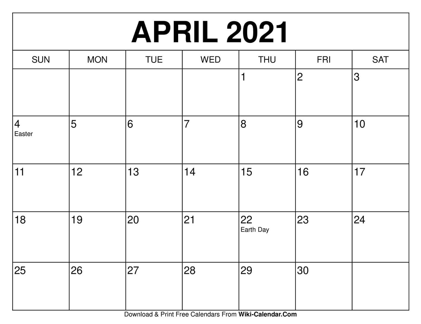 Free Printable April 2020 Calendars-April 2021 Calendar Printable