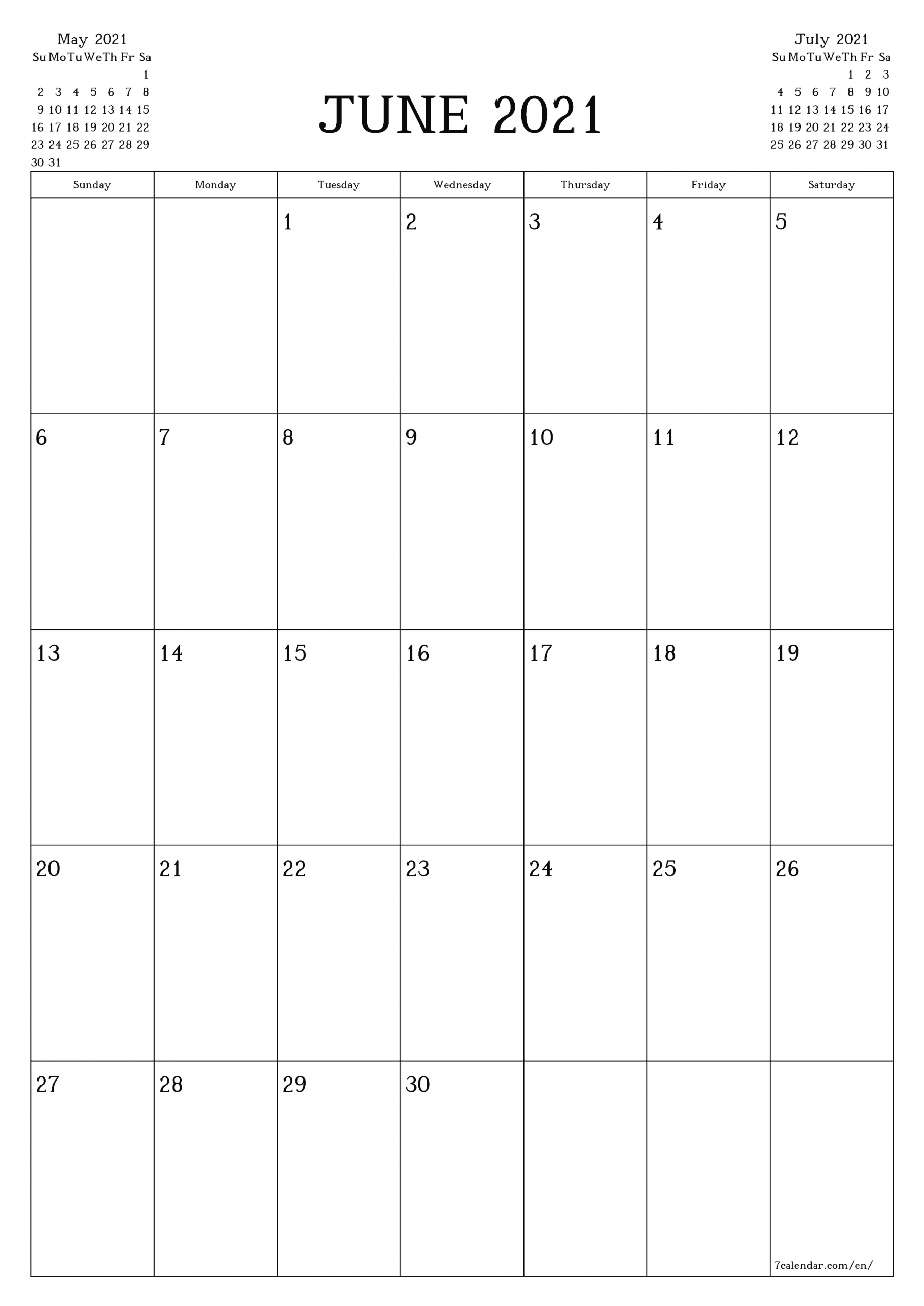 Free Printable Blank Monthly Calendar And Planner For June-Blank Monthly Calendar 2021 June 2021 With Grid