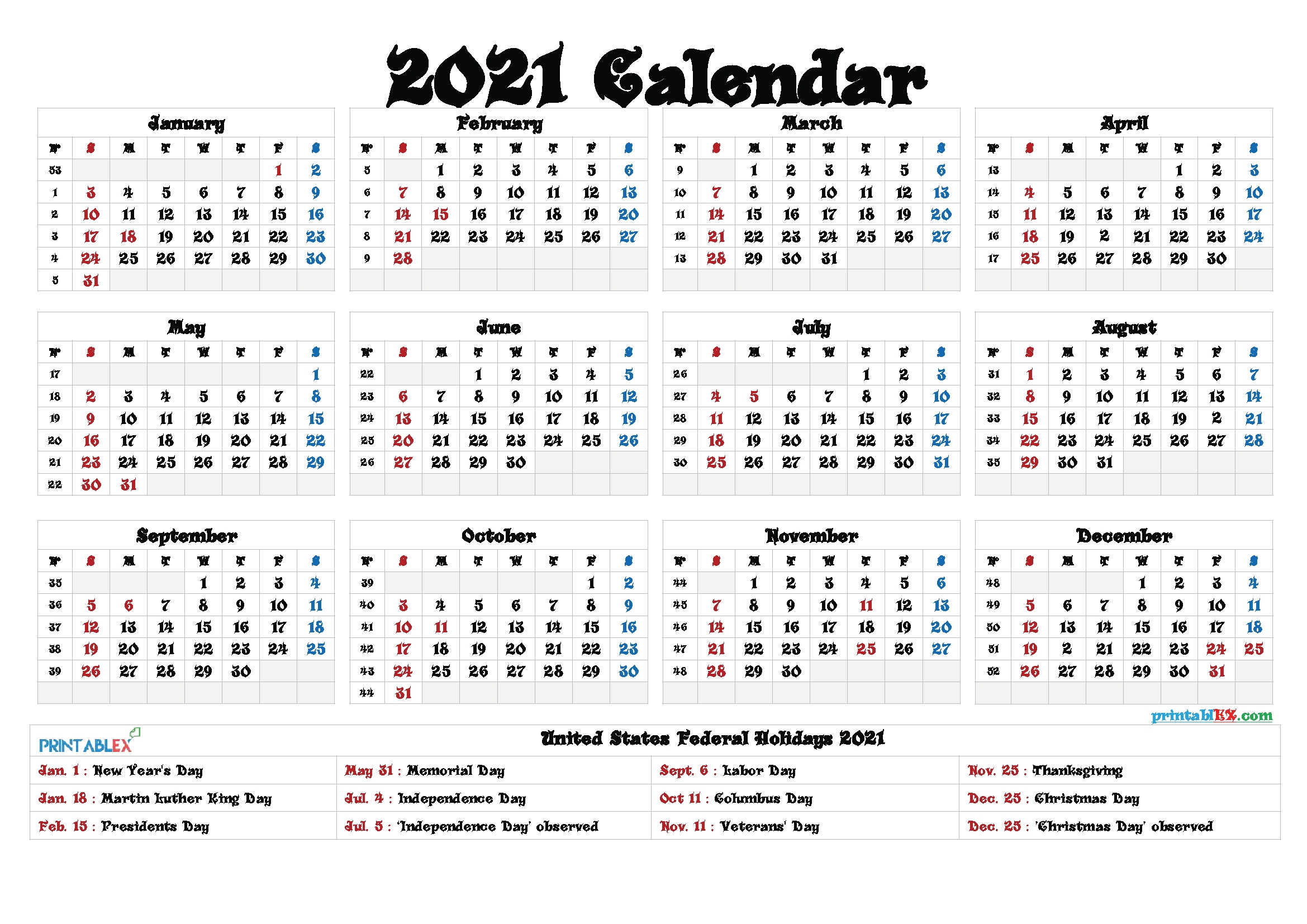 Free Printable Calendar 2021-2021 Us Calendar With Holidays Printable