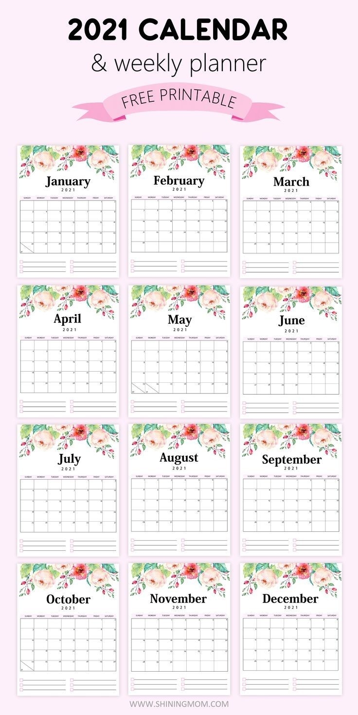 Free Printable Calendar 2021 In Pdf: Beautiful Florals With-2021 Monthly Printable Pocket Planner