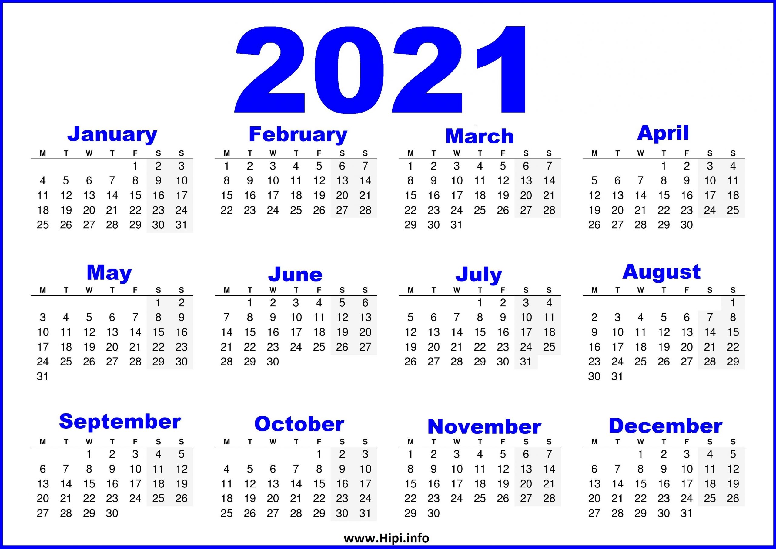 2021 Calendar Printable Editable