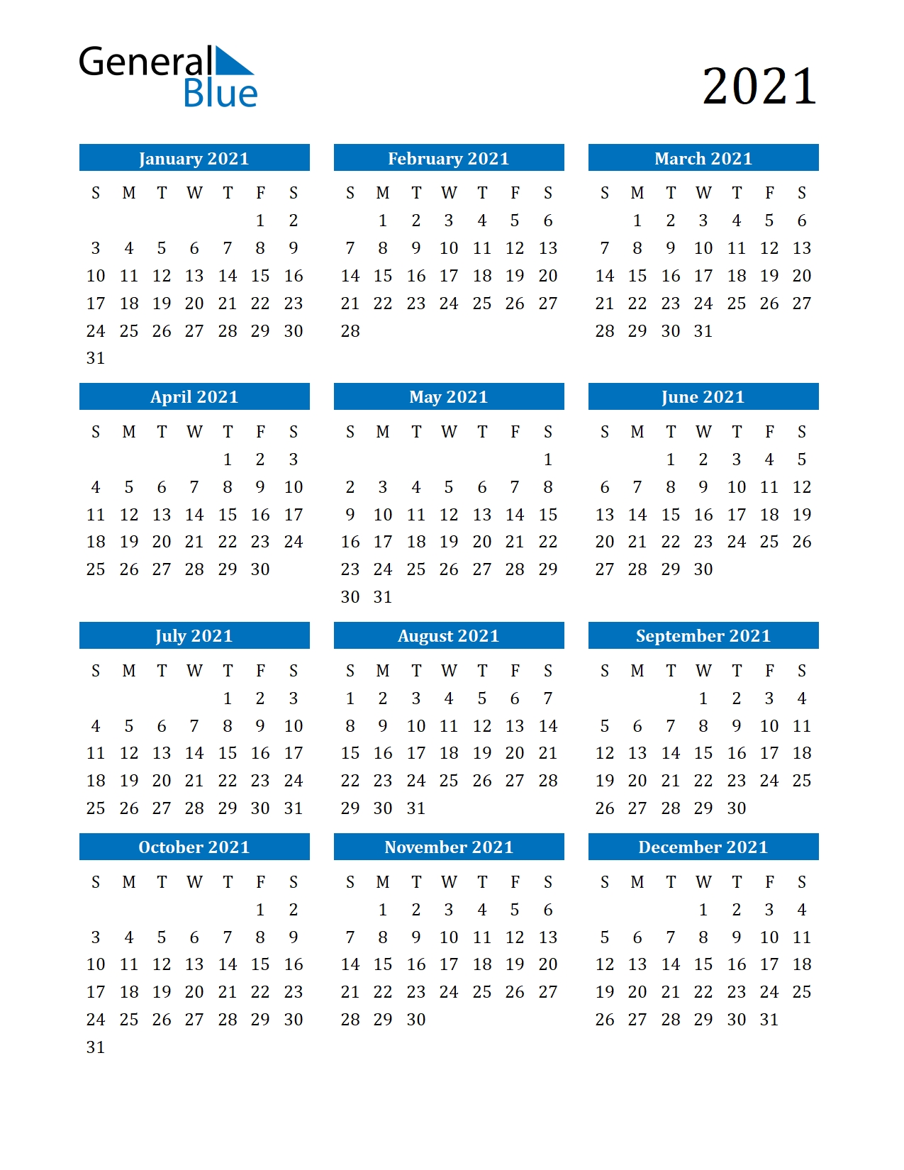 Free Printable Calendar In Pdf, Word And Excel-2021 Annual Calendar Printable Free