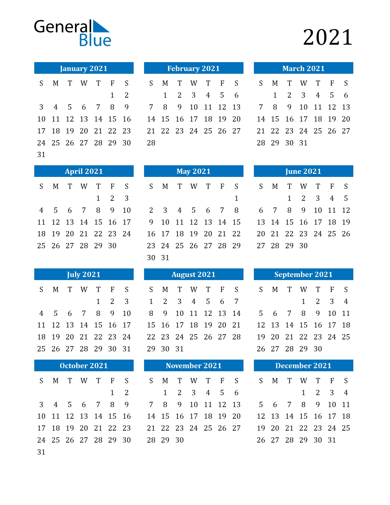 Free Printable Calendar In Pdf, Word And Excel-2021 Year Calendar Printable