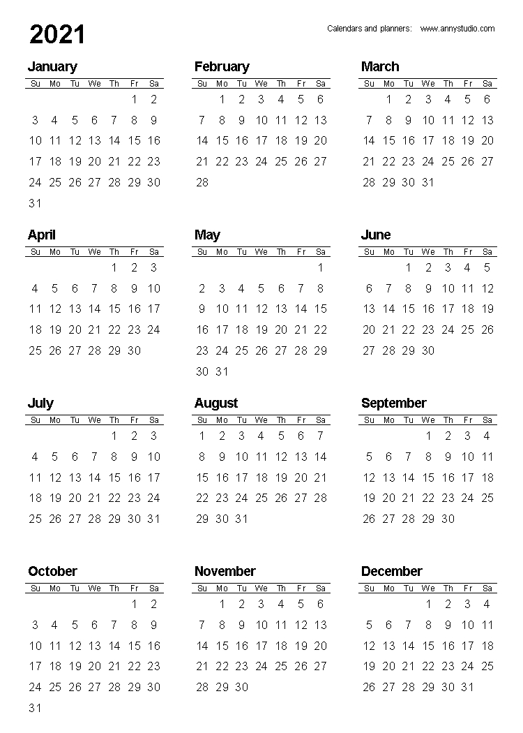 Free Printable Calendars And Planners 2020, 2021, 2022-Free 2021 Pocket Calendar