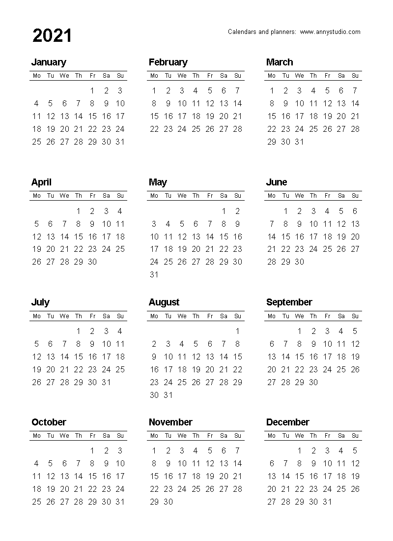 Free Printable Calendars And Planners 2021, 2022 And 2023-Calendar 2021 Column Printable