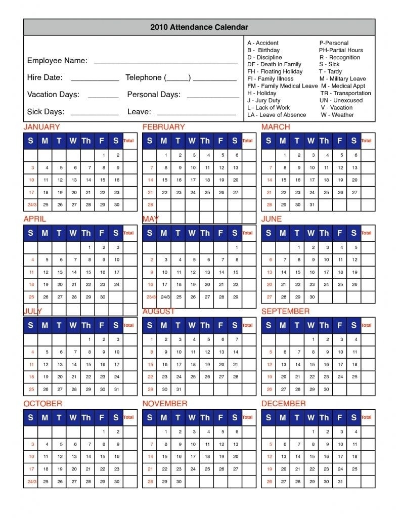 Free Printable Employee Attendance Calendar Template 2016-Attendance Calendars 2021