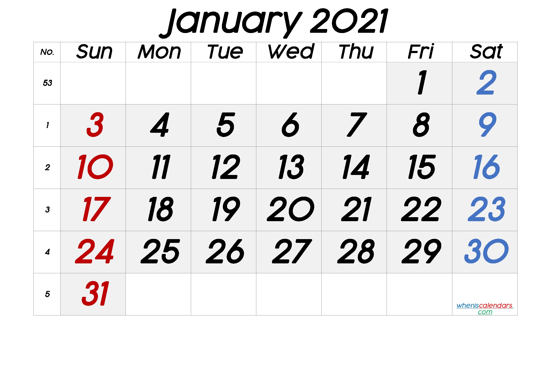 Free Printable January 2021 Calendar-4X6 Free Printables 2021 Calendars