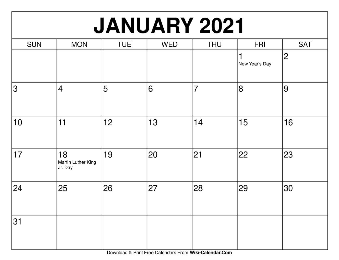 Free Printable January 2021 Calendars-2021 Fill In Calendar Template