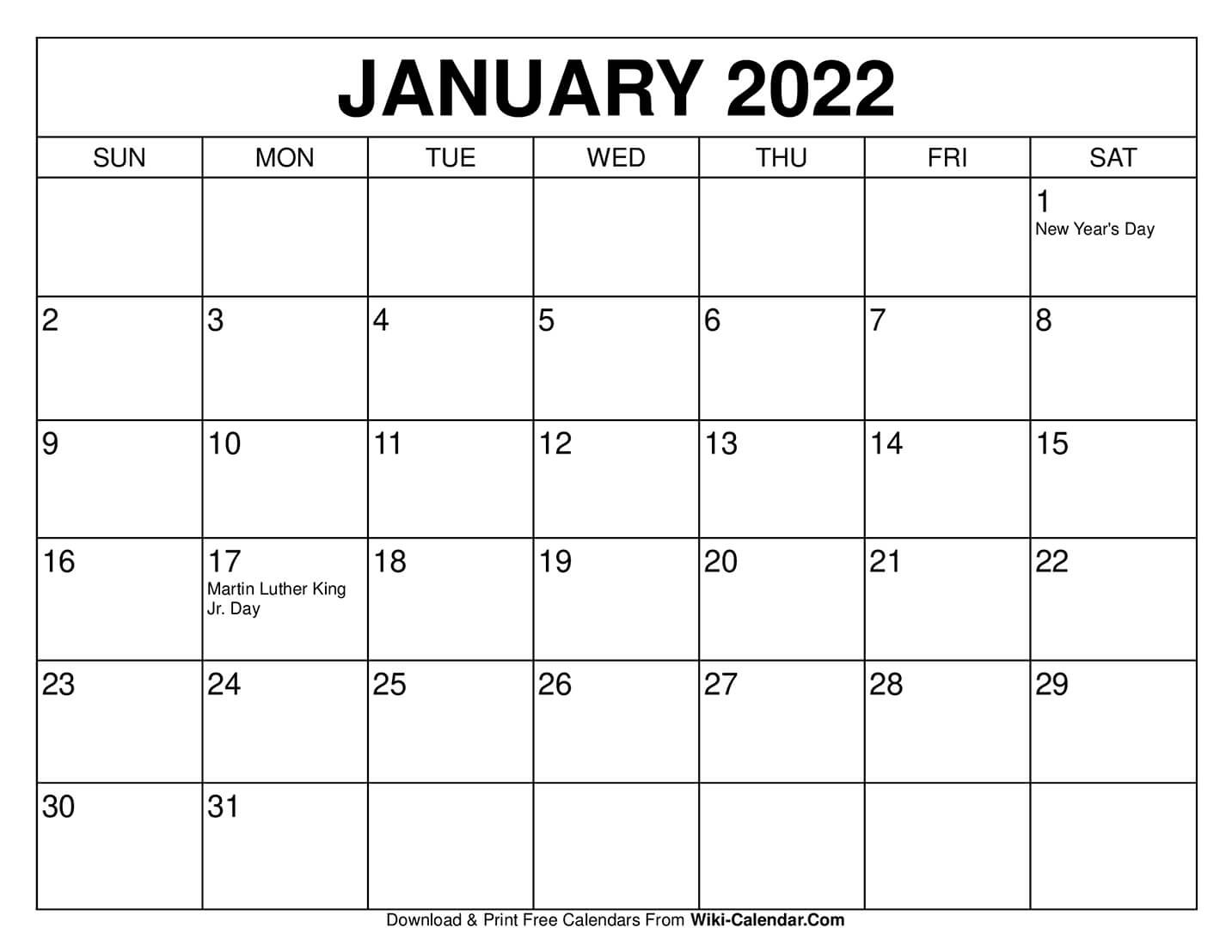 Free Printable January 2021 Calendars-Free Blank No Date Printable Calendar 2021