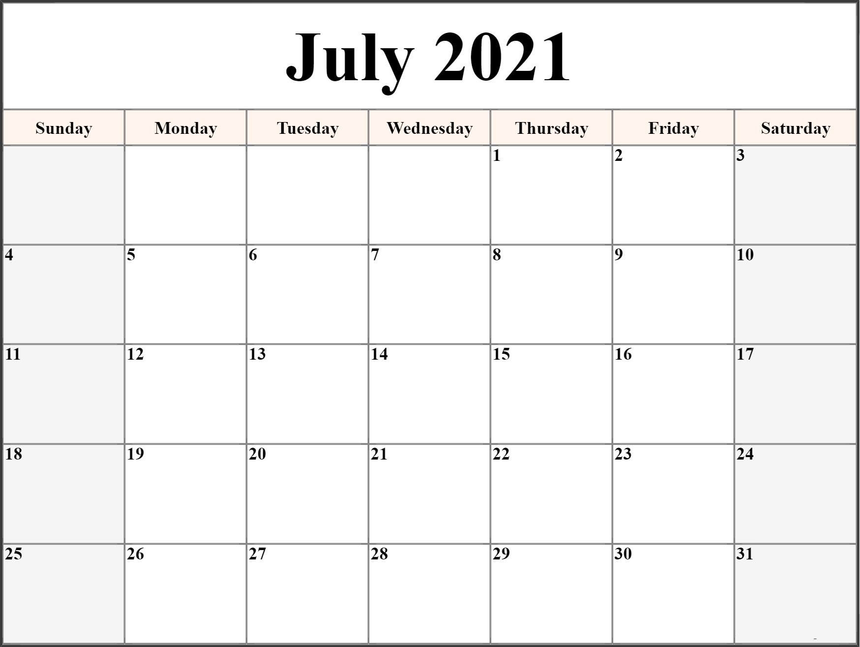 Free Printable July 2021 Calendar Template In Pdf &amp; Word-June 2021 Calendar List Template
