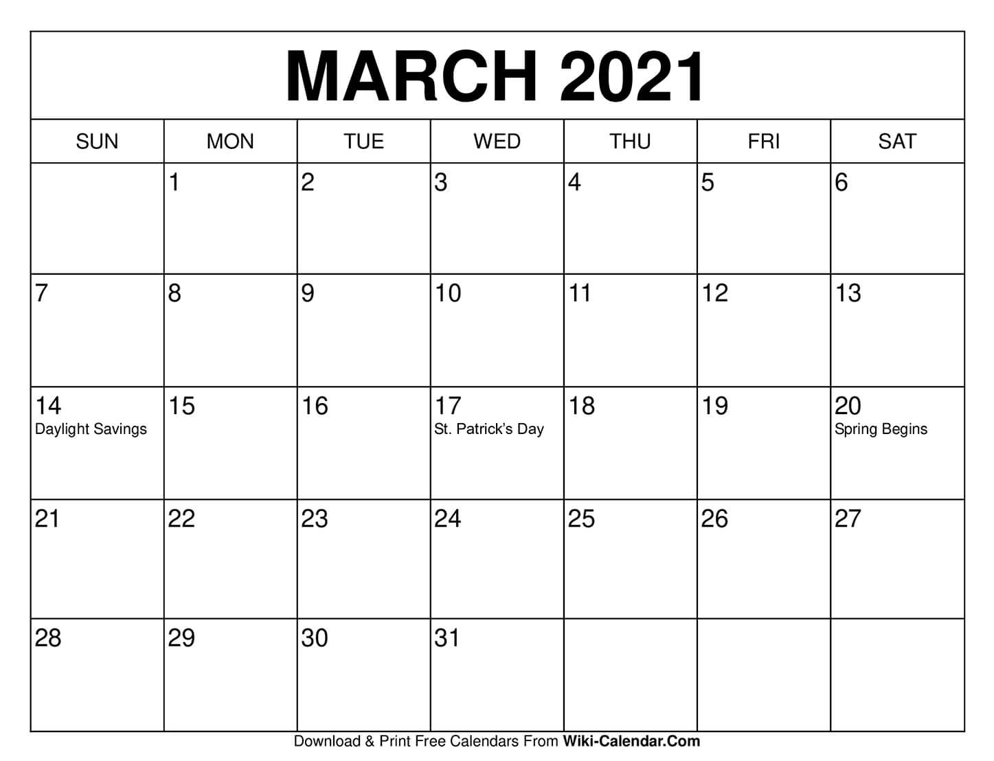 Free Printable March 2021 Calendars-March 2021 Printable Calendar