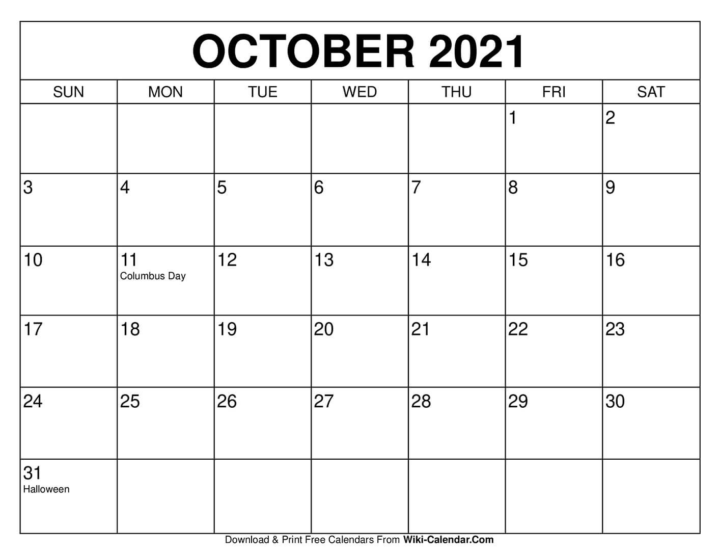 Free Printable October 2020 Calendars-October 2021 Calendar