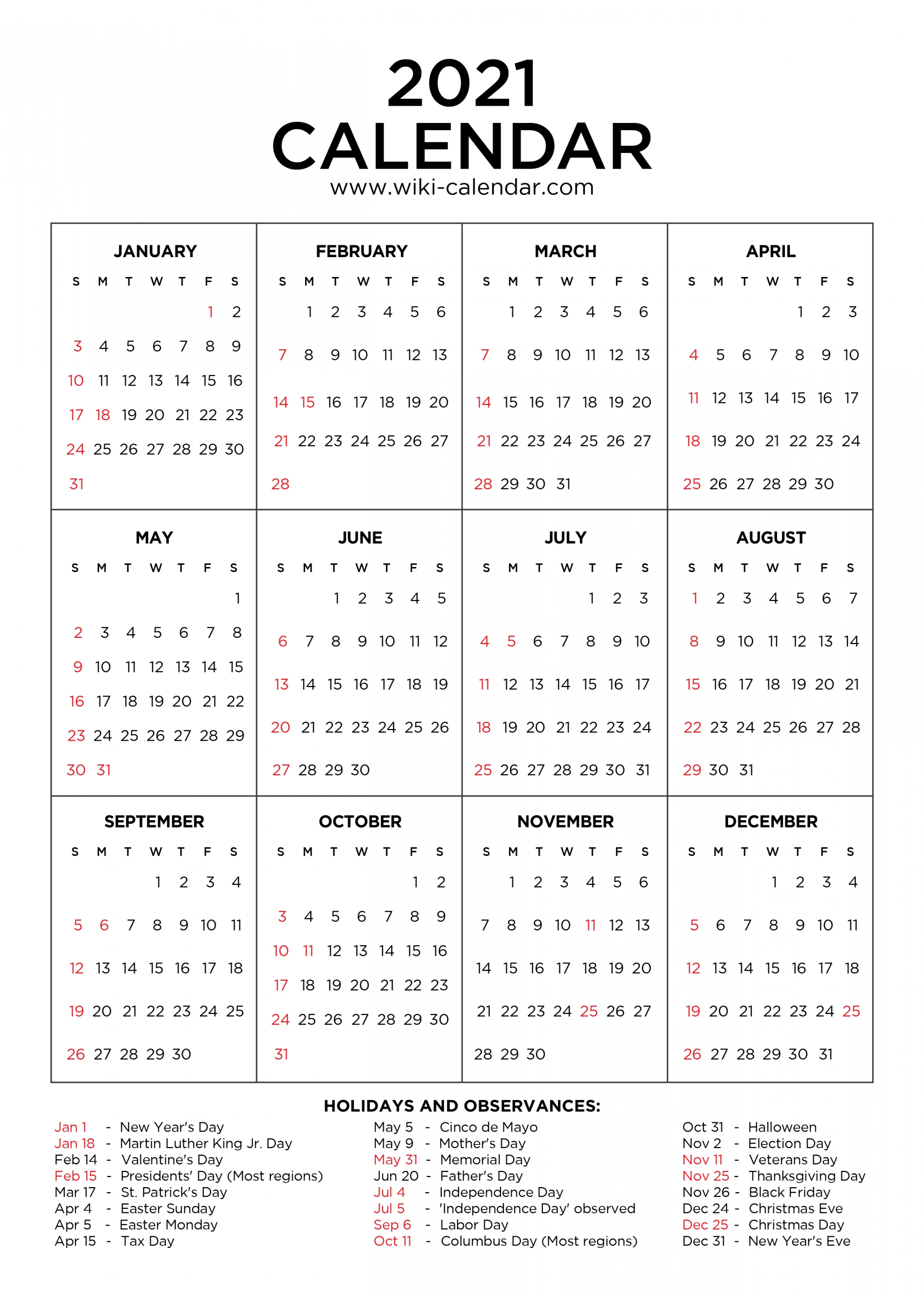 Free Printable Year 2021 Calendar With Holidays-2021 Calendar Printable Free With Bank Holidays