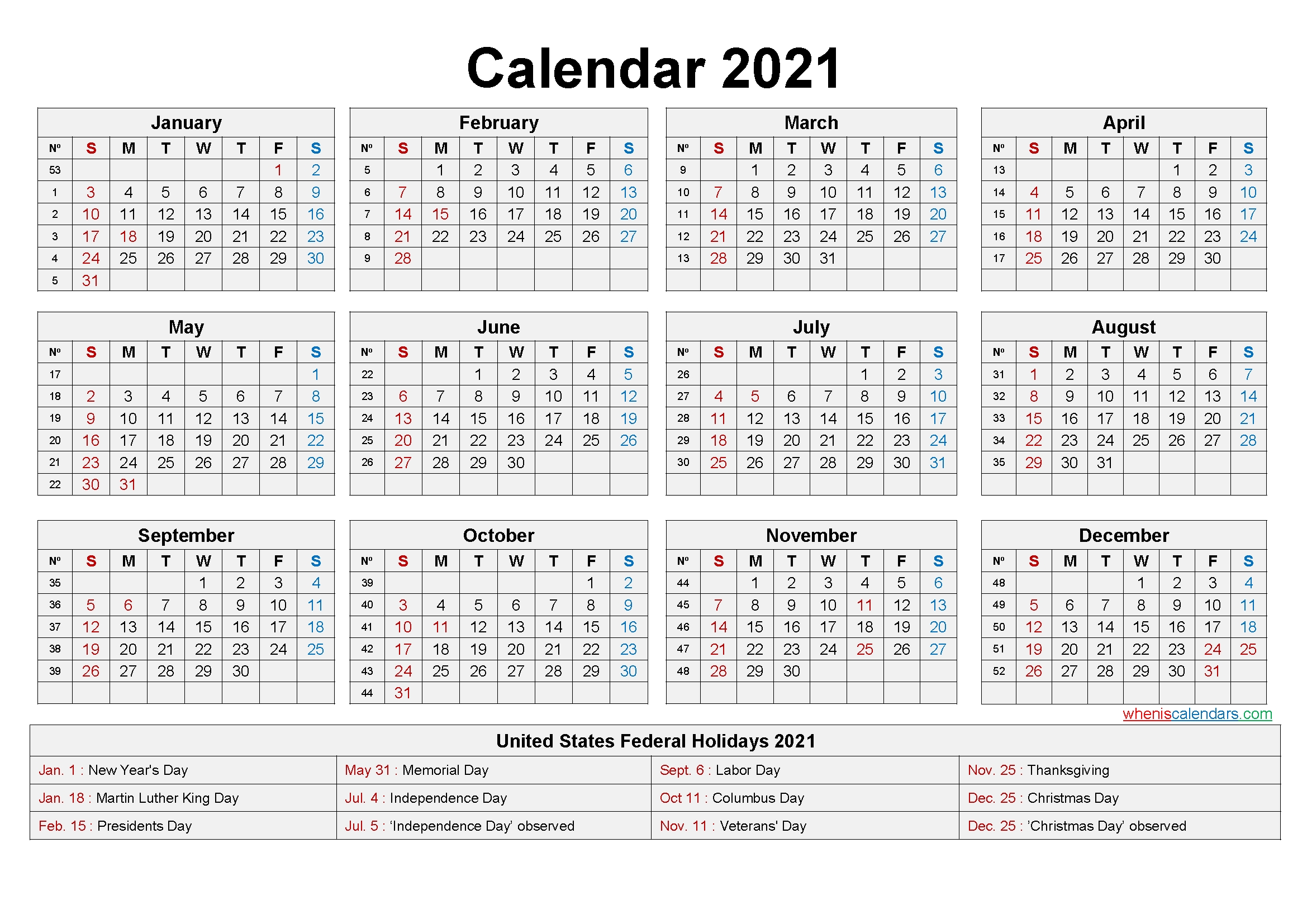Free Printable Yearly 2021 Calendar With Holidays As Word, Pdf-2021 Us Calendar With Holidays Printable