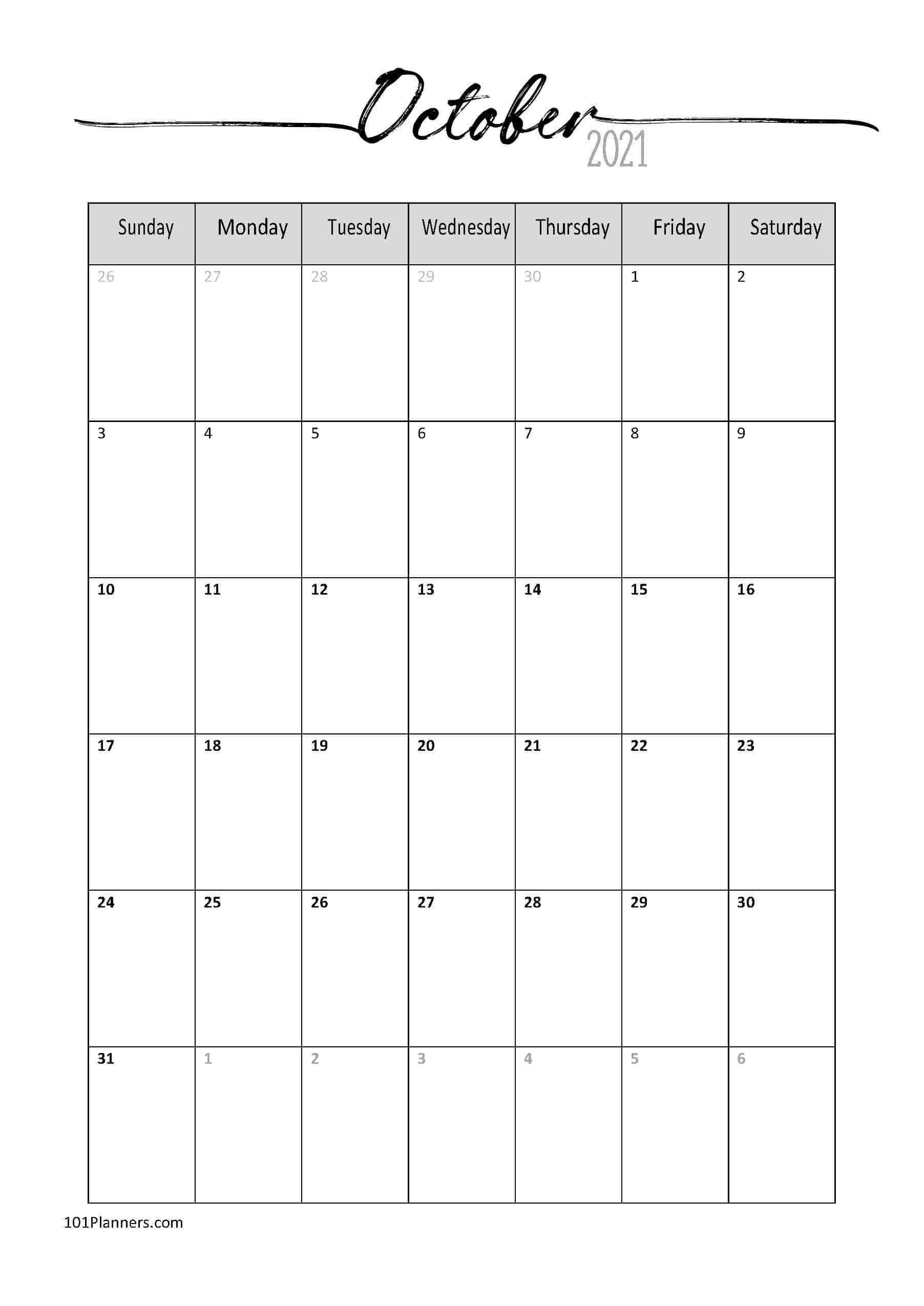 Free Word Calendar 2021-Edit October 2021 Ms Word